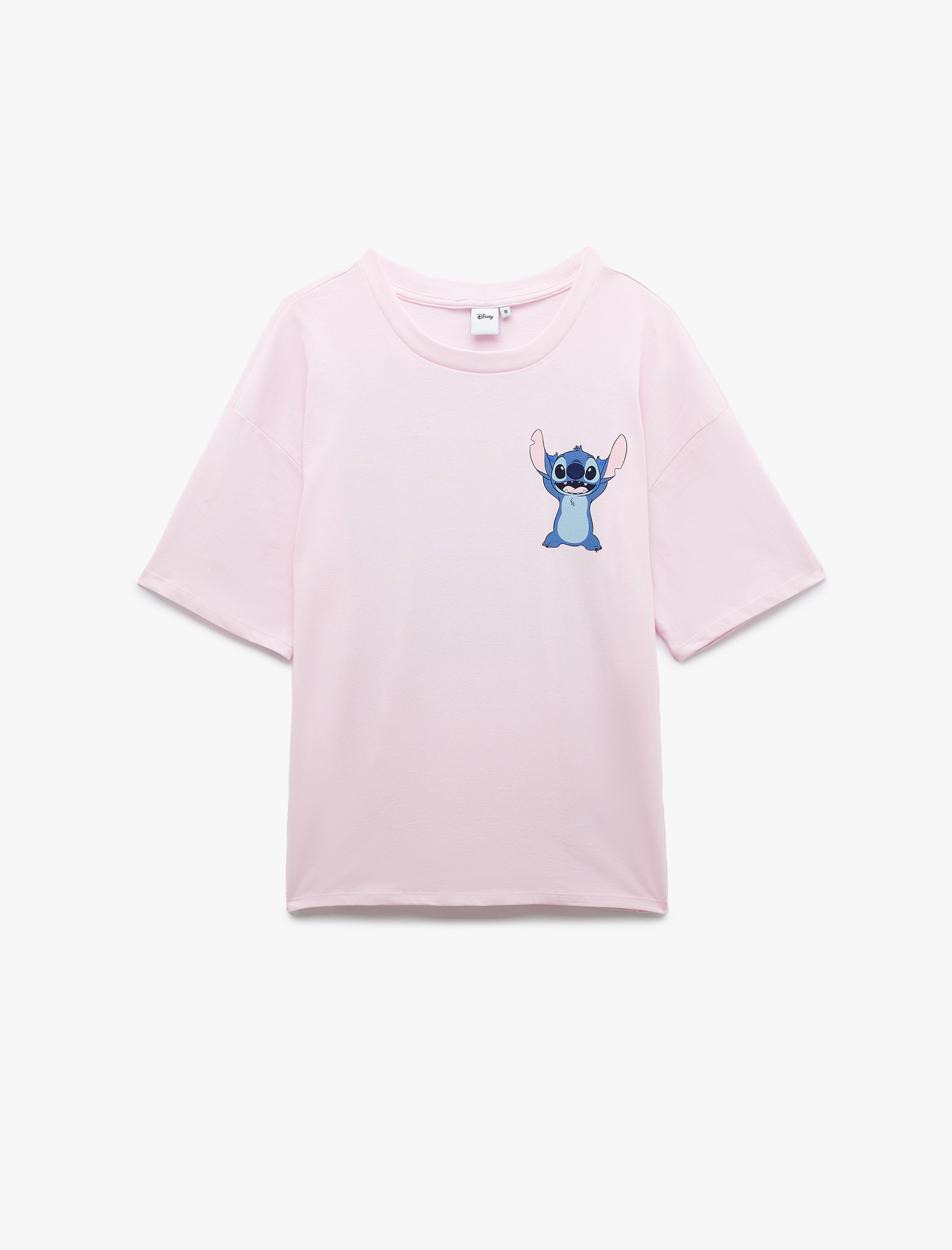   Stitch Lisanslı Kısa Kollu Bisiklet Yaka Pamuklu Arkası Baskılı Oversize Tişört