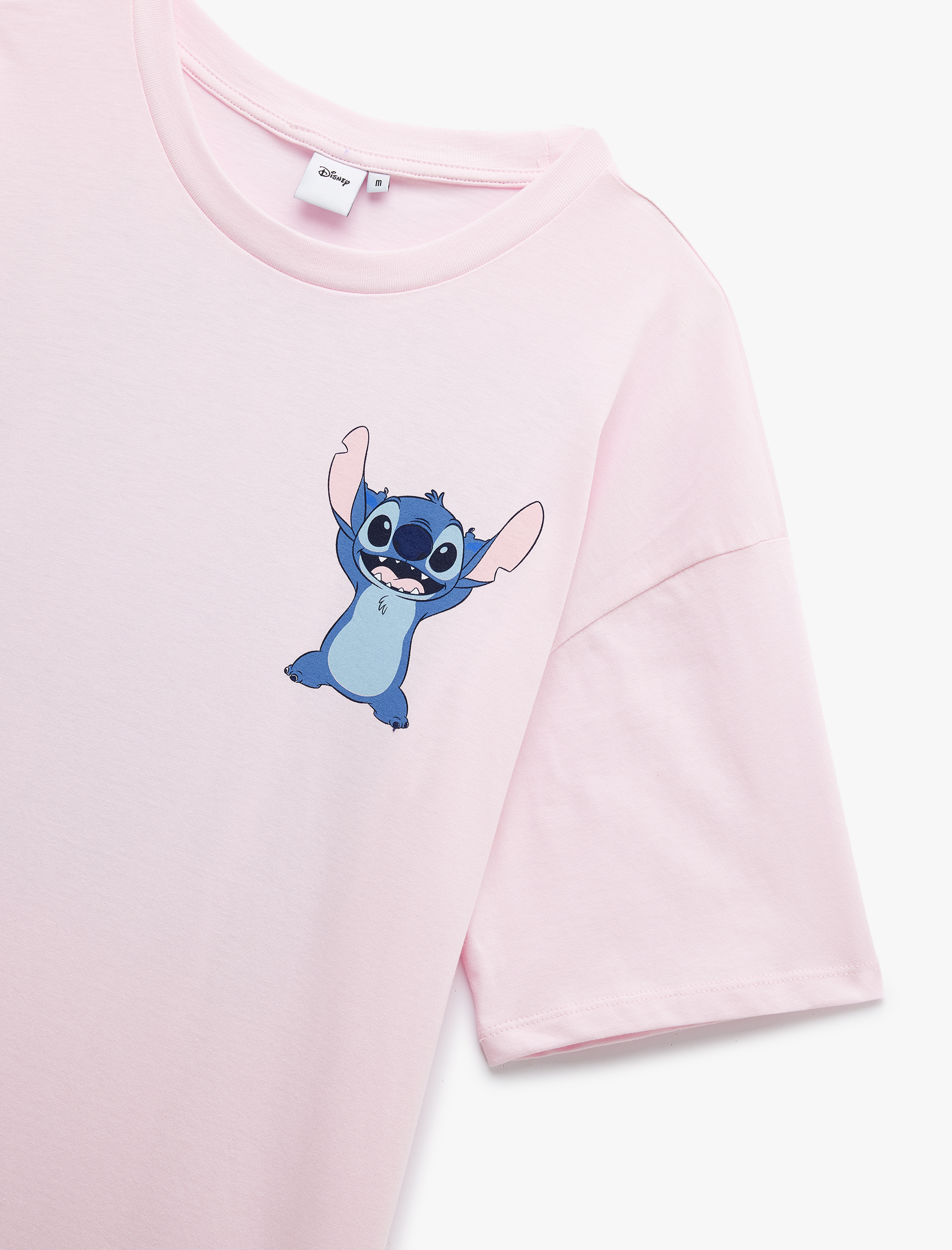   Stitch Lisanslı Kısa Kollu Bisiklet Yaka Pamuklu Arkası Baskılı Oversize Tişört