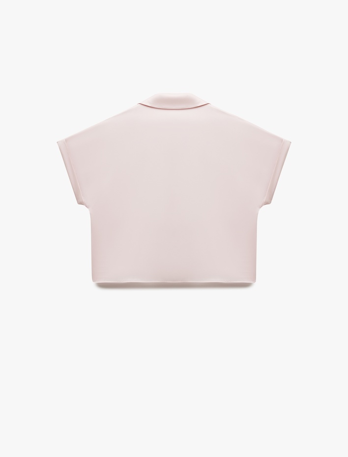  Bol Kalıp Kısa Kollu Klasik Yaka Saten Gömlek