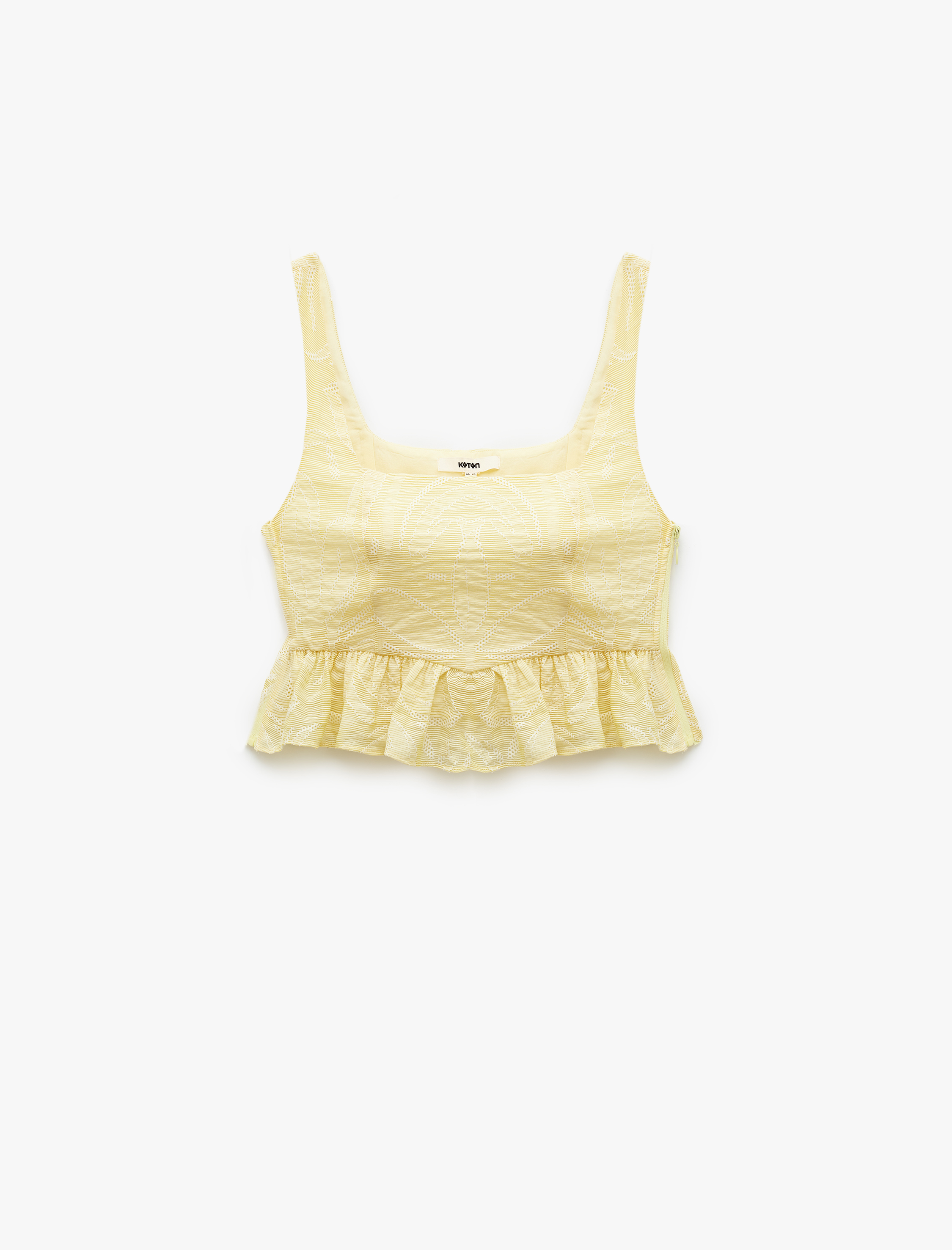   Astarlı Kare Yaka Viskon Kumaş Fırfırlı Askılı Crop Bluz