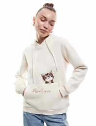 Kapüşonlu Şardonlu Kedi Nakış Detaylı Kanguru Cepli Sweatshirt