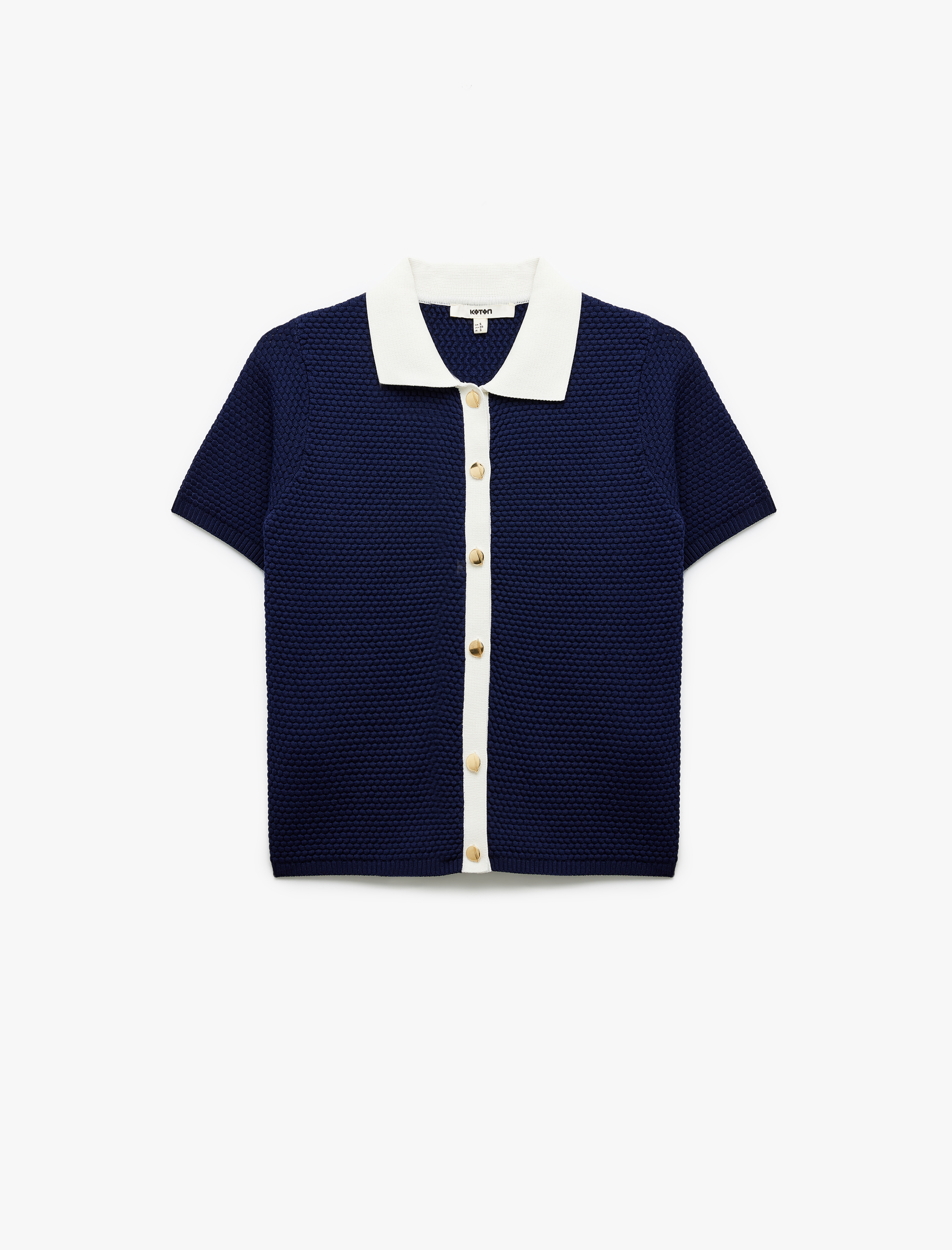   Renk Kontrastlı Düğmeli Kısa Kollu Polo Yaka Triko Tişört