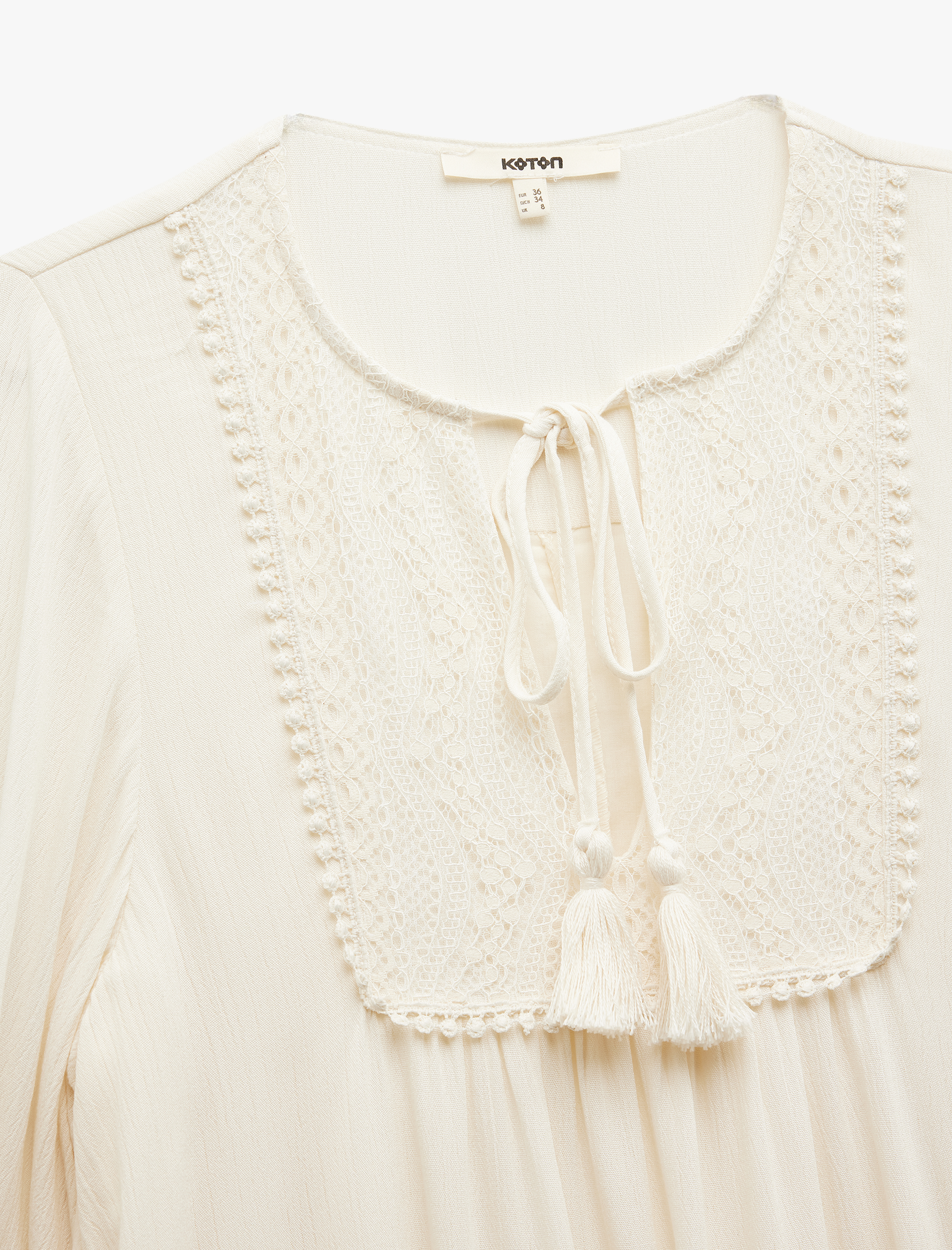   Viskon Crinkle Kumaş Astarlı 3/4 Kollu Yuvarlak Bağlama Yaka Detaylı Fırfırlı Elbise