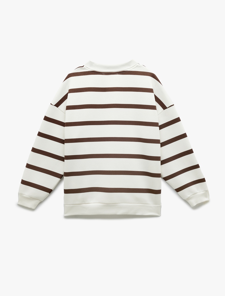   Şardonlu Polo Yaka Çizgili Oversize Sweatshirt