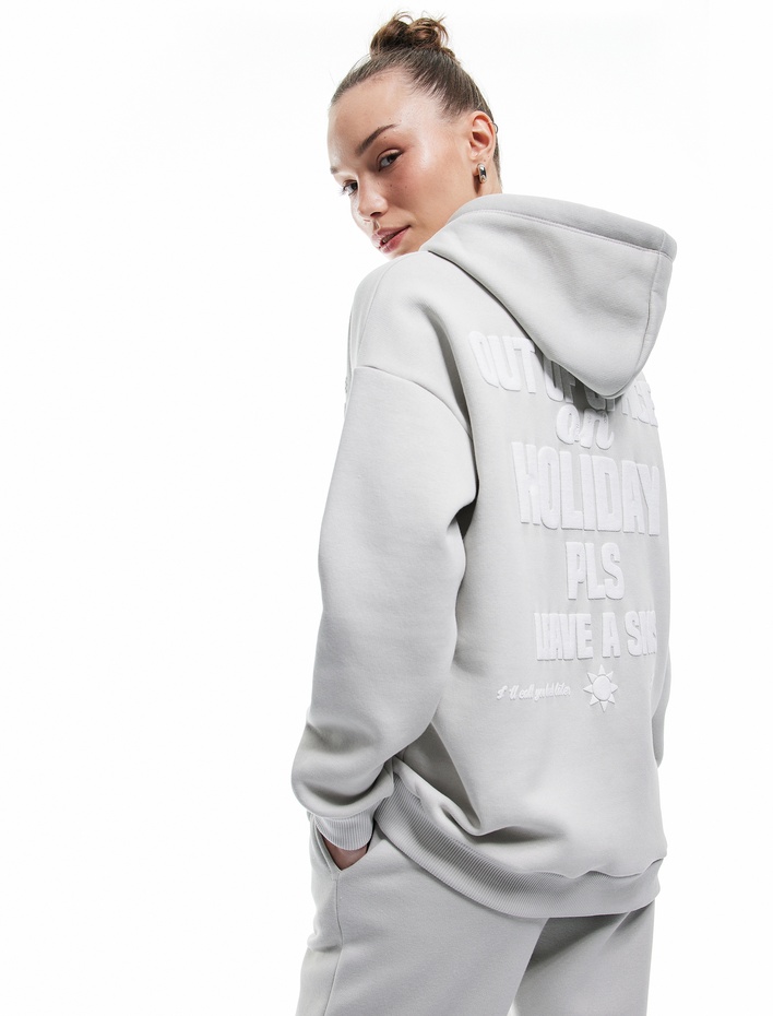  Pamuklu Şardonlu Arkası Baskılı Kapüşonlu Oversize Sweatshirt