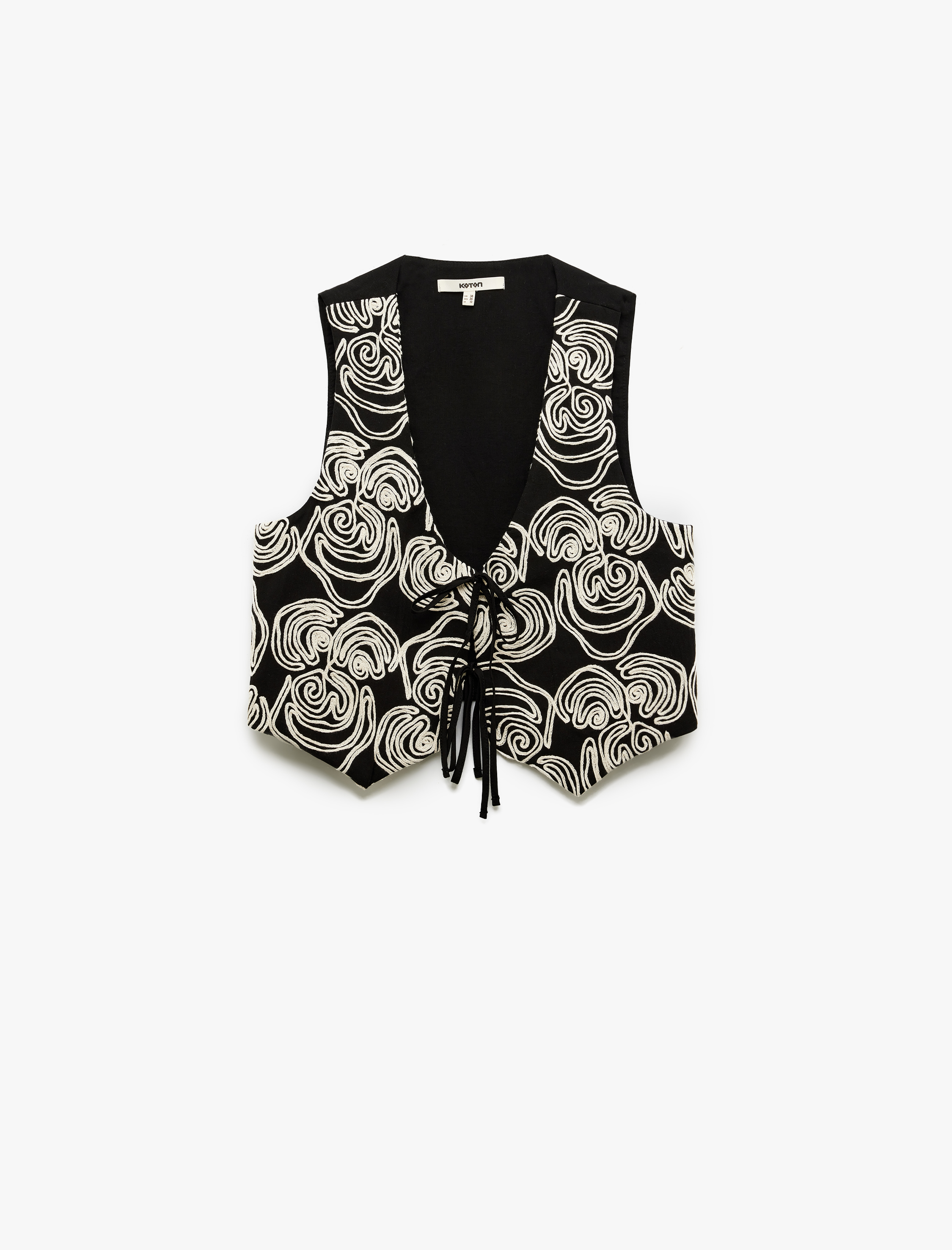   Pamuklu Desenli V Yaka Önden Bağlama Detaylı Crop Yelek