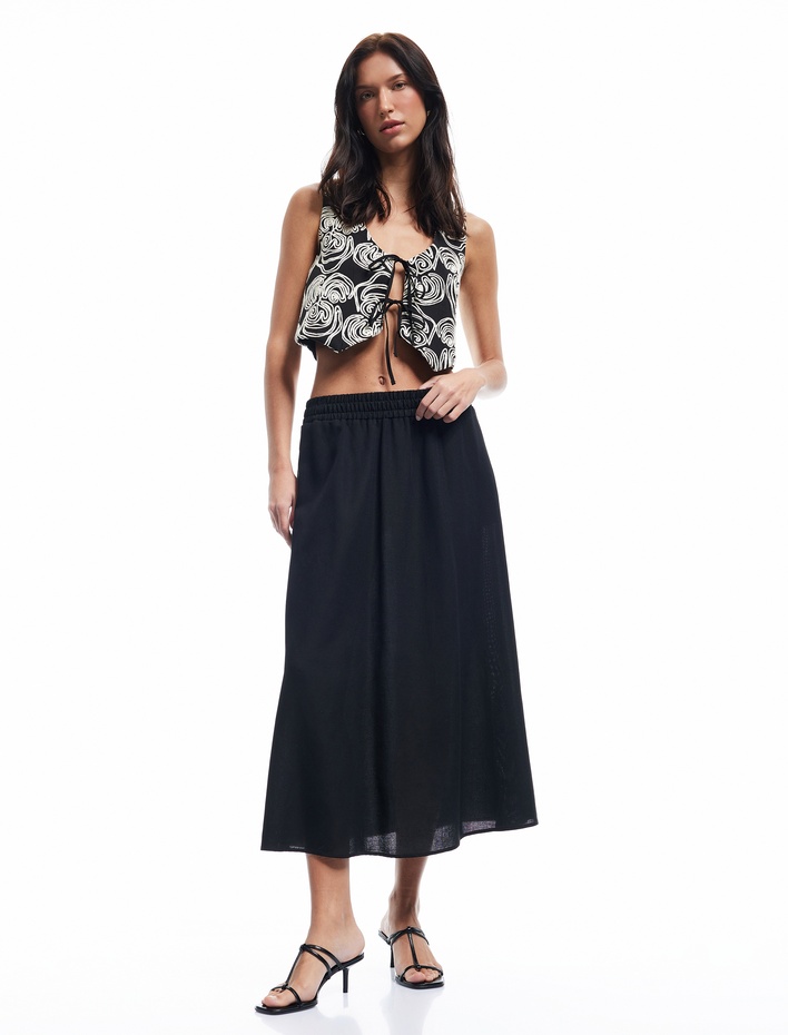  Pamuklu Desenli V Yaka Önden Bağlama Detaylı Crop Yelek