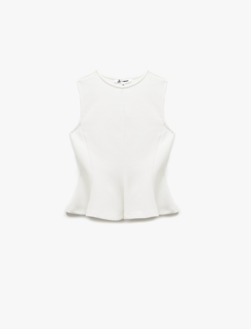   Pamuklu Slim Fit Bisiklet Yaka Volanlı Kolsuz Bluz