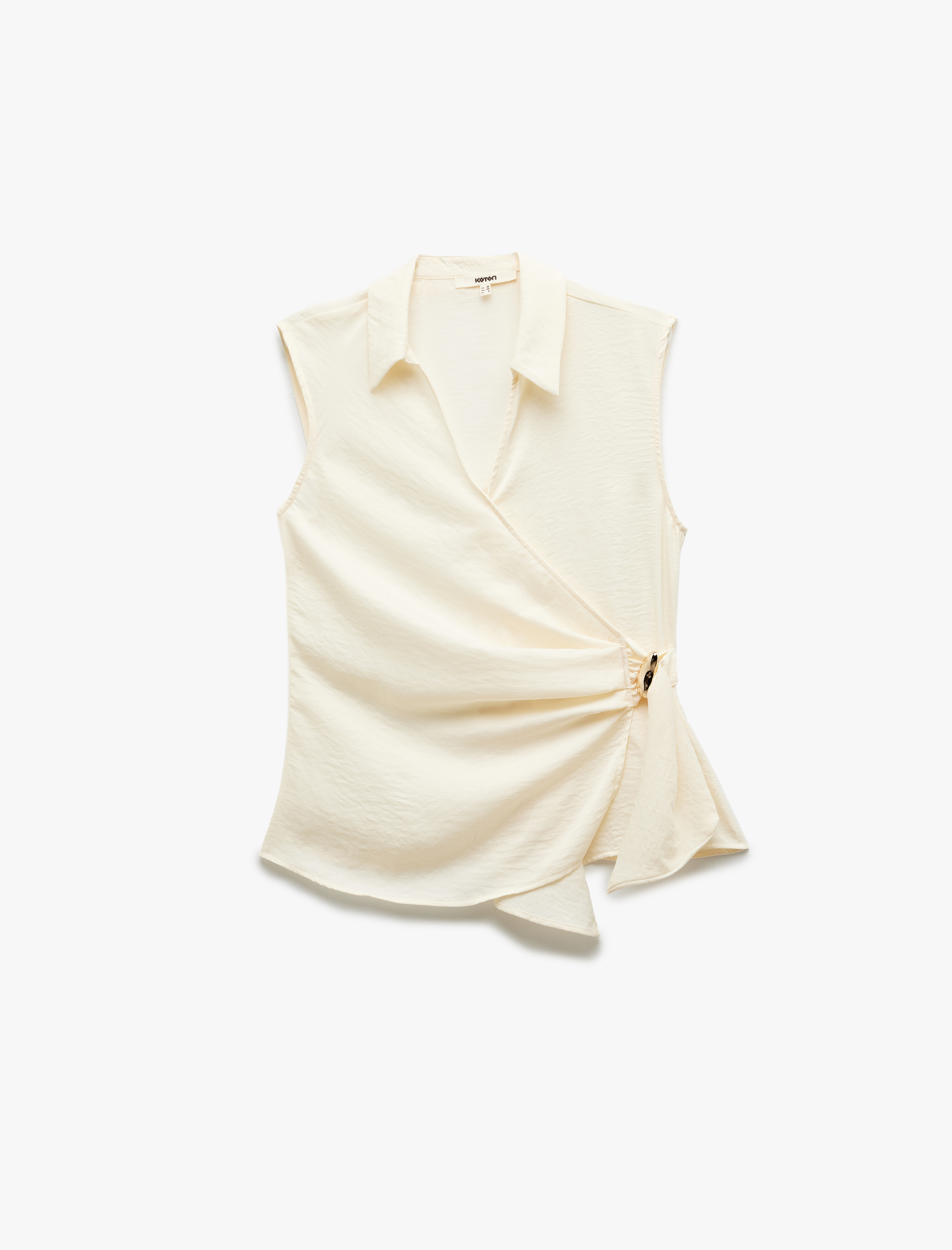   Aerobin Kumaş Asimetrik Aksesuar Detaylı Kolsuz Kruvaze Bluz