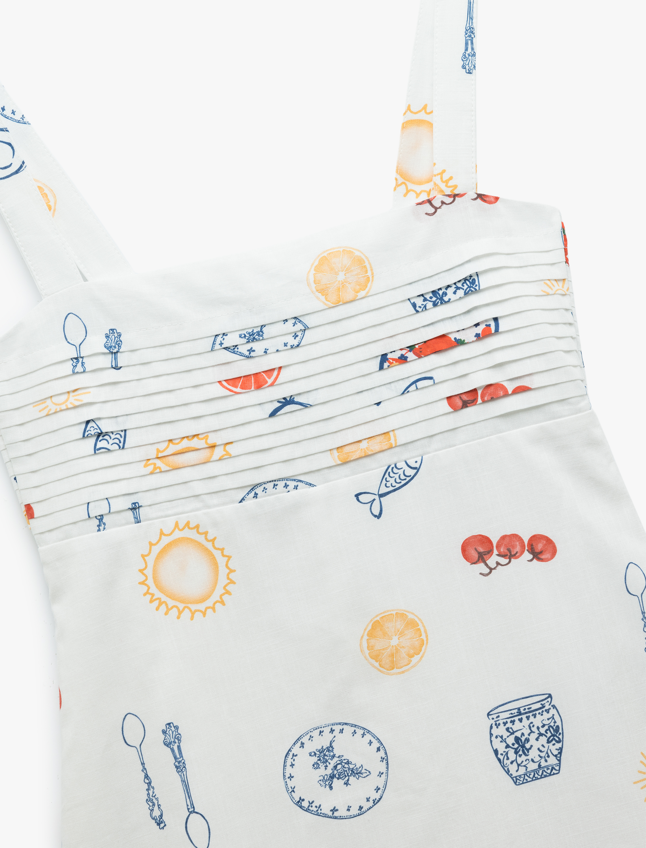   Pamuklu U Yaka Kolsuz Meyve Baskılı Mini Elbise