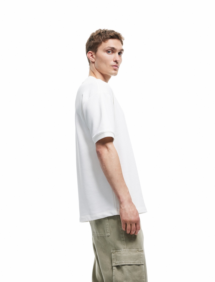   Kısa Kollu Bisiklet Yaka Şardonlu Basic Oversize Tişört