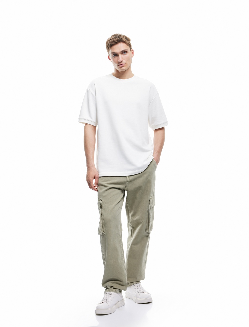   Kısa Kollu Bisiklet Yaka Şardonlu Basic Oversize Tişört