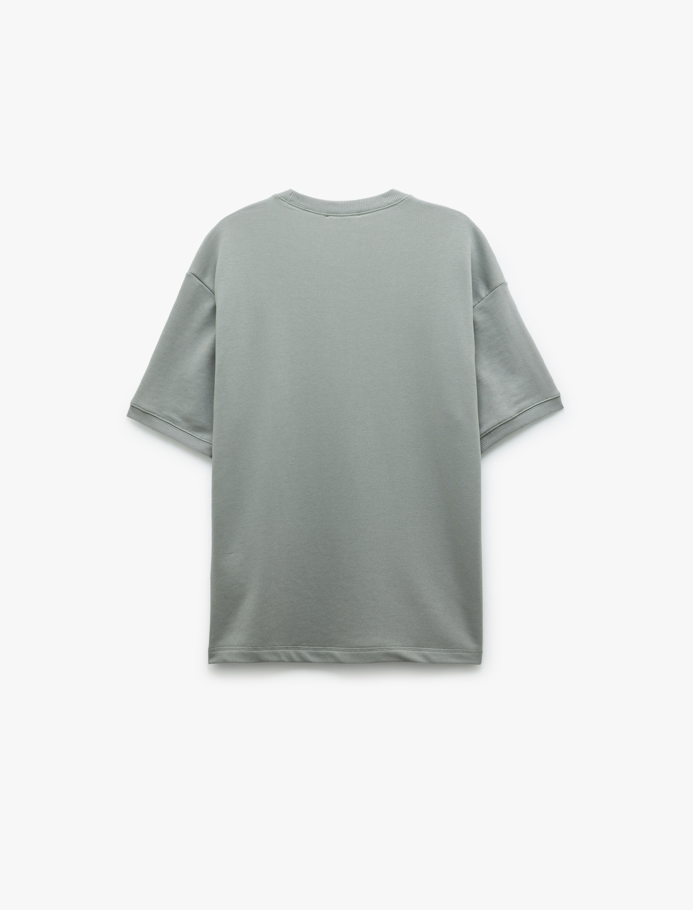   Kısa Kollu Bisiklet Yaka Tok Kumaş Şardonlu Basic Oversize Tişört