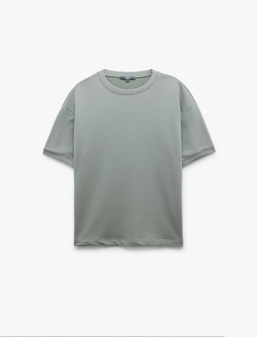   Kısa Kollu Bisiklet Yaka Şardonlu Basic Oversize Tişört