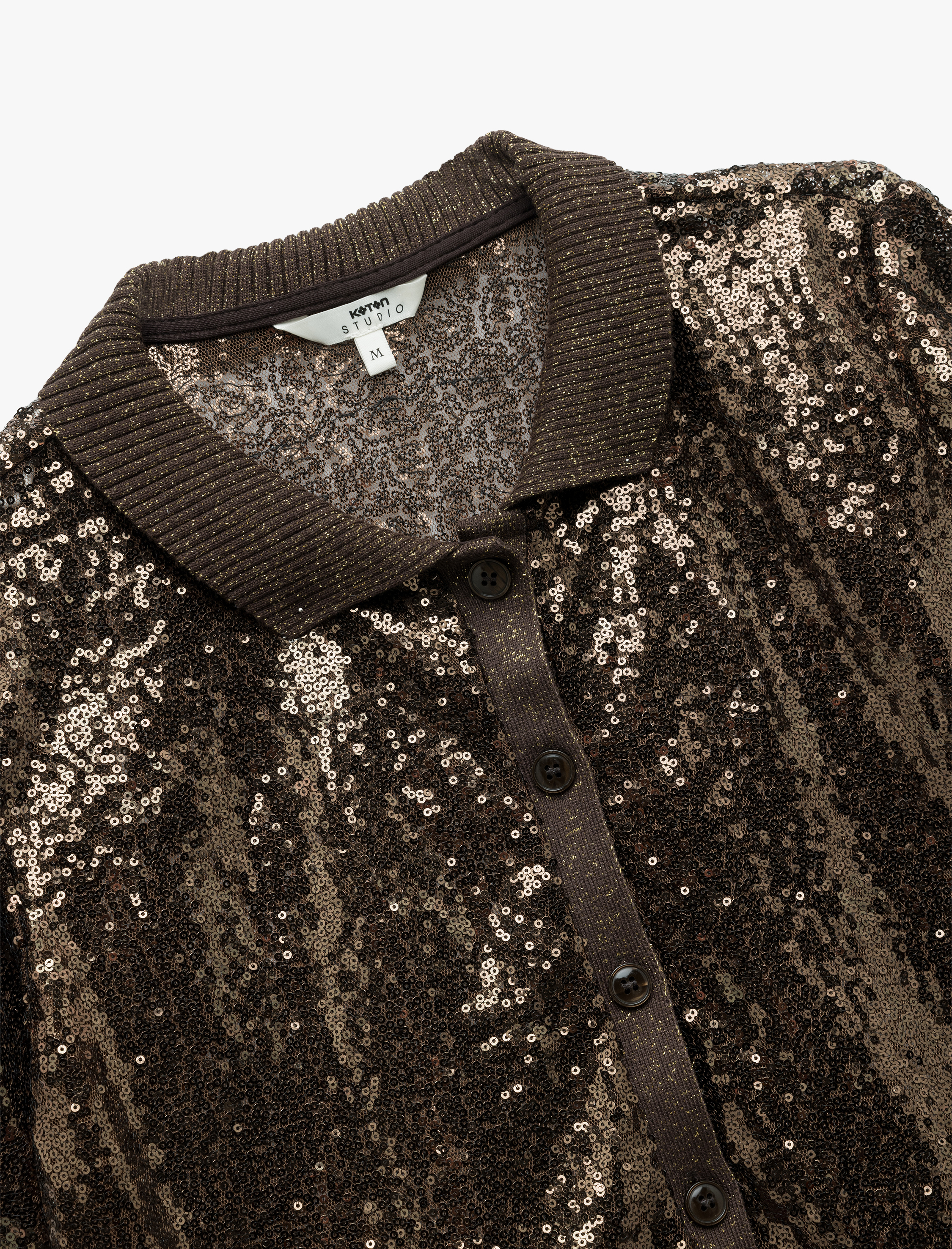   Düğmeli Triko Polo Yaka Detaylı Kısa Kollu Pullu Payetli Gömlek