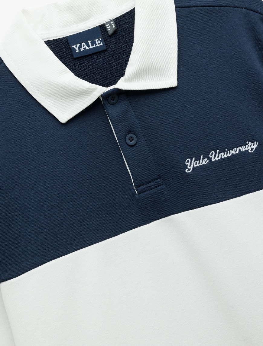   Uzun Kollu Şardonlu Renk Bloklu Polo Yaka Lisanslı Yale Sweatshirt