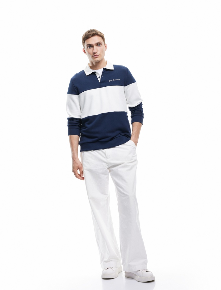  Uzun Kollu Şardonlu Renk Bloklu Polo Yaka Lisanslı Yale Sweatshirt