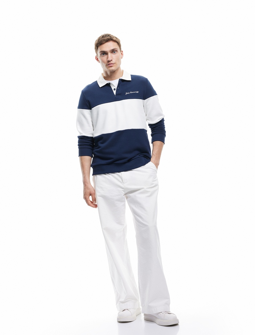  Uzun Kollu Şardonlu Renk Bloklu Polo Yaka Lisanslı Yale Sweatshirt