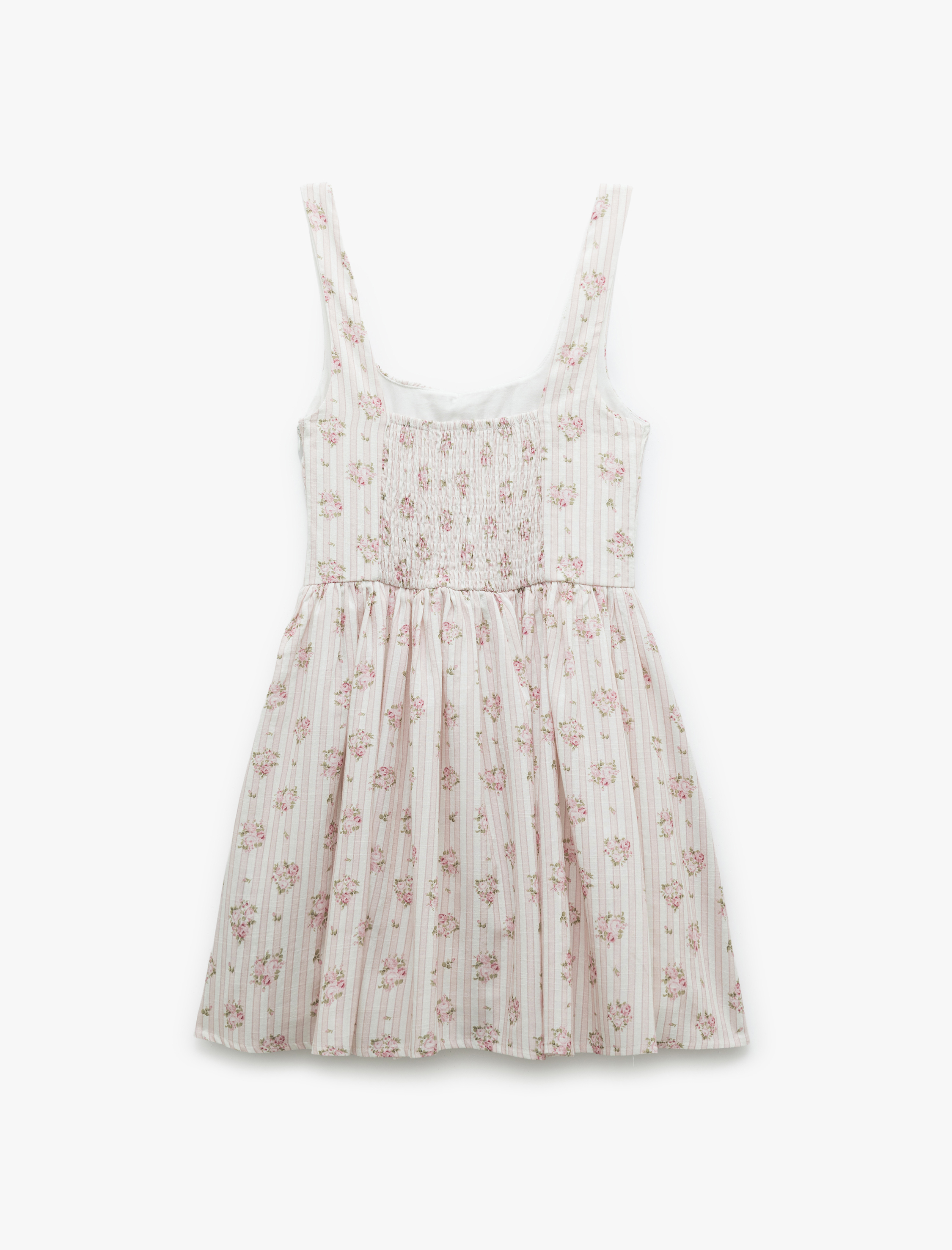   U Yaka A Kesim Bağcıklı Korse Detaylı Viskon Karışımlı Çiçekli Mini Elbise