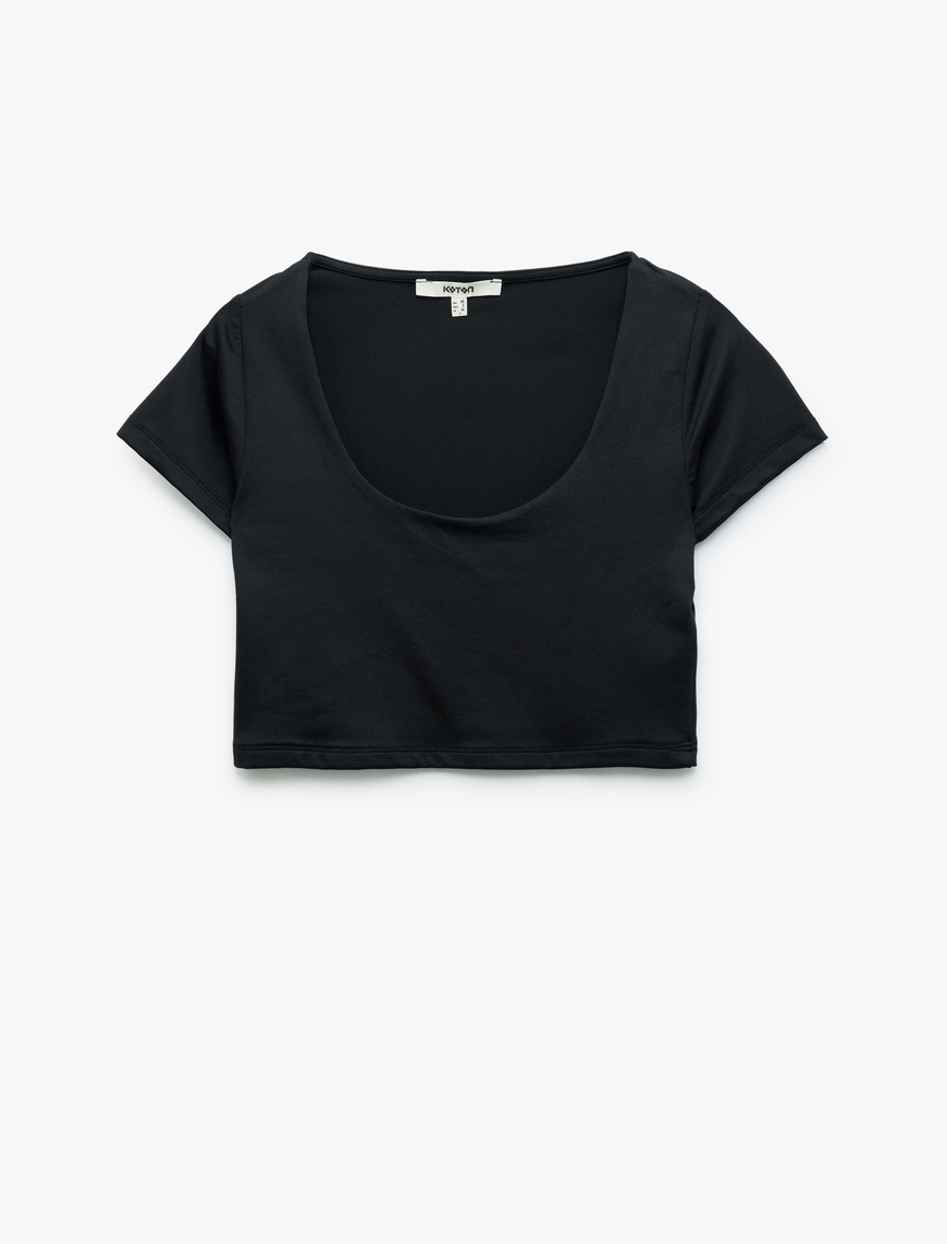   Slim Fit Kısa Kollu U Yaka Basic Crop Tişört