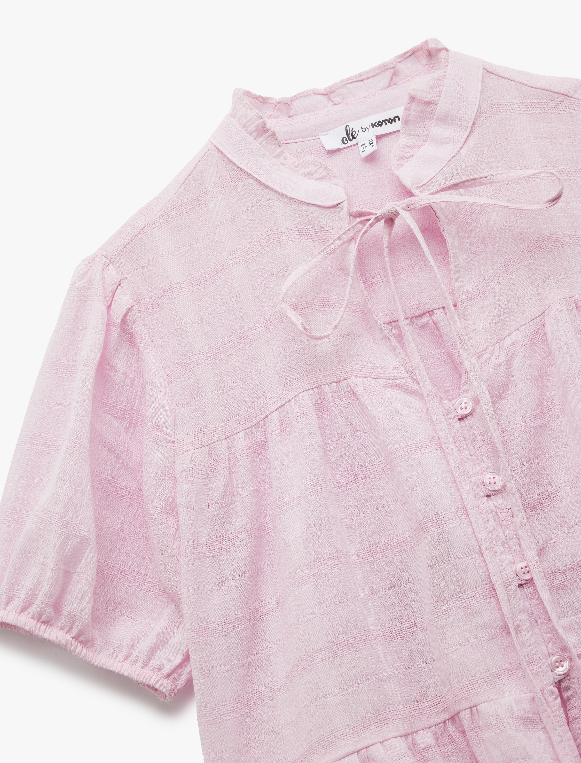   Pamuklu Bağlamalı Yaka Kısa Kollu Düğmeli Gömlek