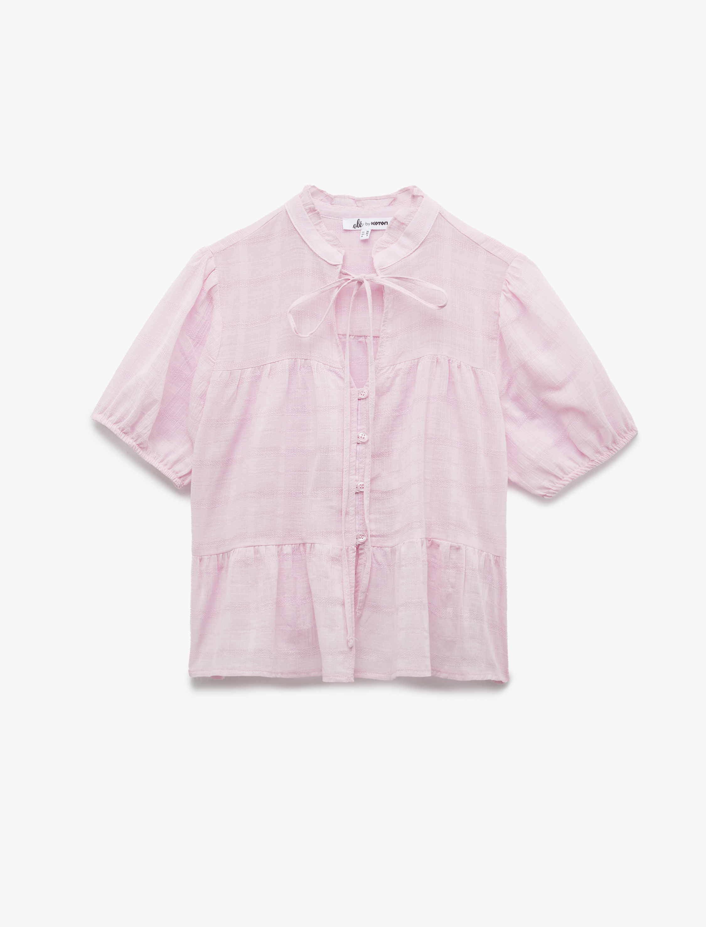   Pamuklu Bağlamalı Yaka Kısa Kollu Düğmeli Gömlek