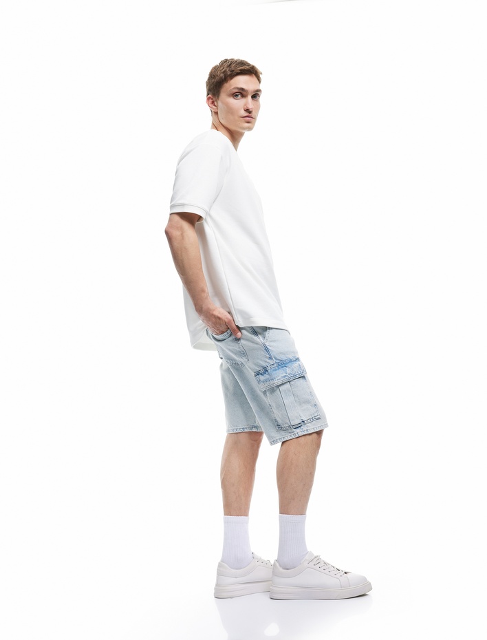  Oversize Pamuklu Cep Detaylı Bermuda Kargo Jean Şort