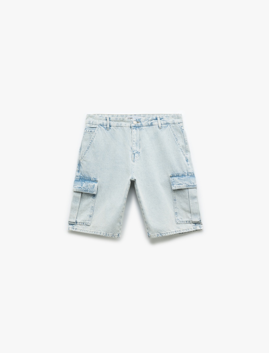   Oversize Pamuklu Cep Detaylı Bermuda Kargo Jean Şort