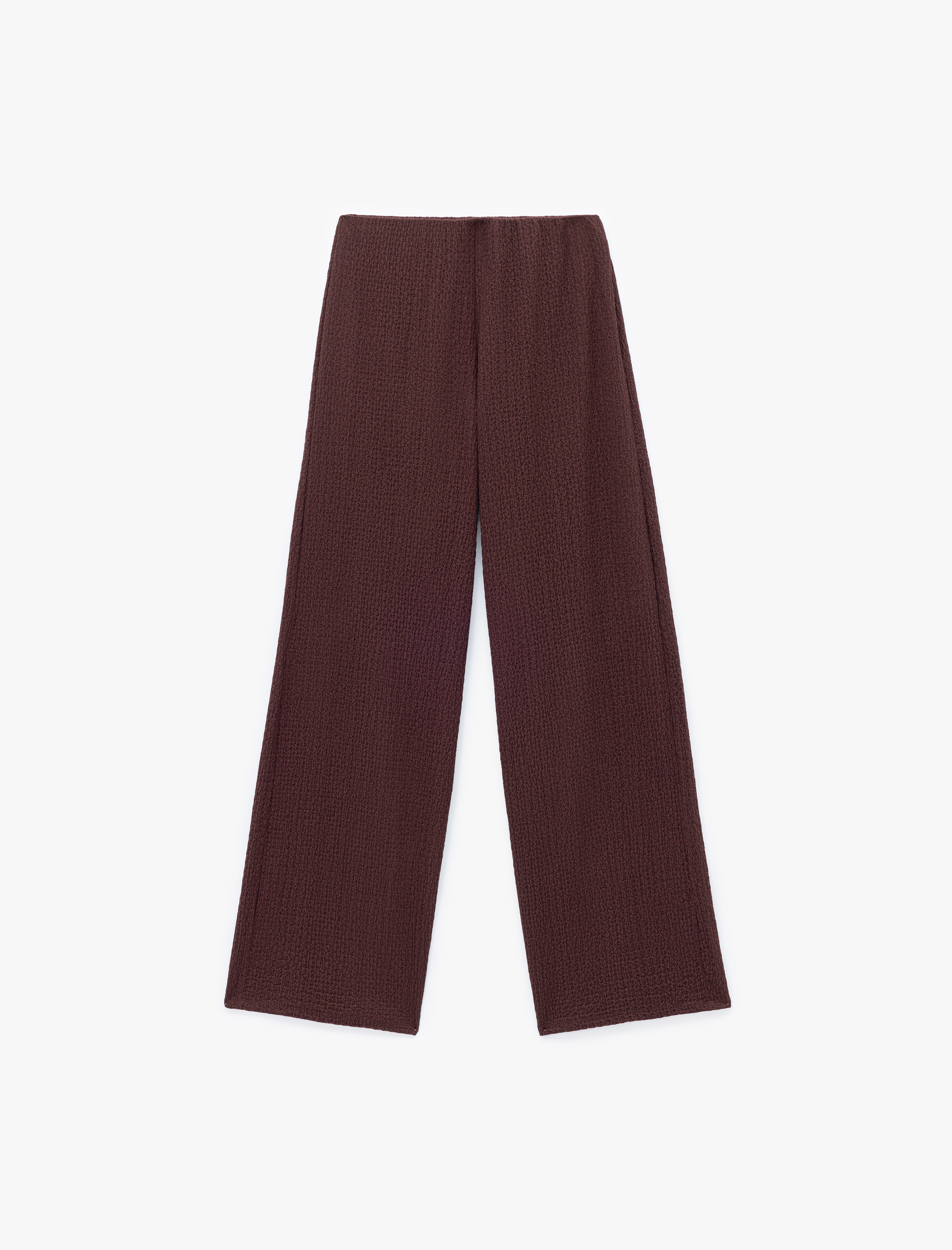   Standart Bel Dokulu Düz Geniş Paça Pantolon