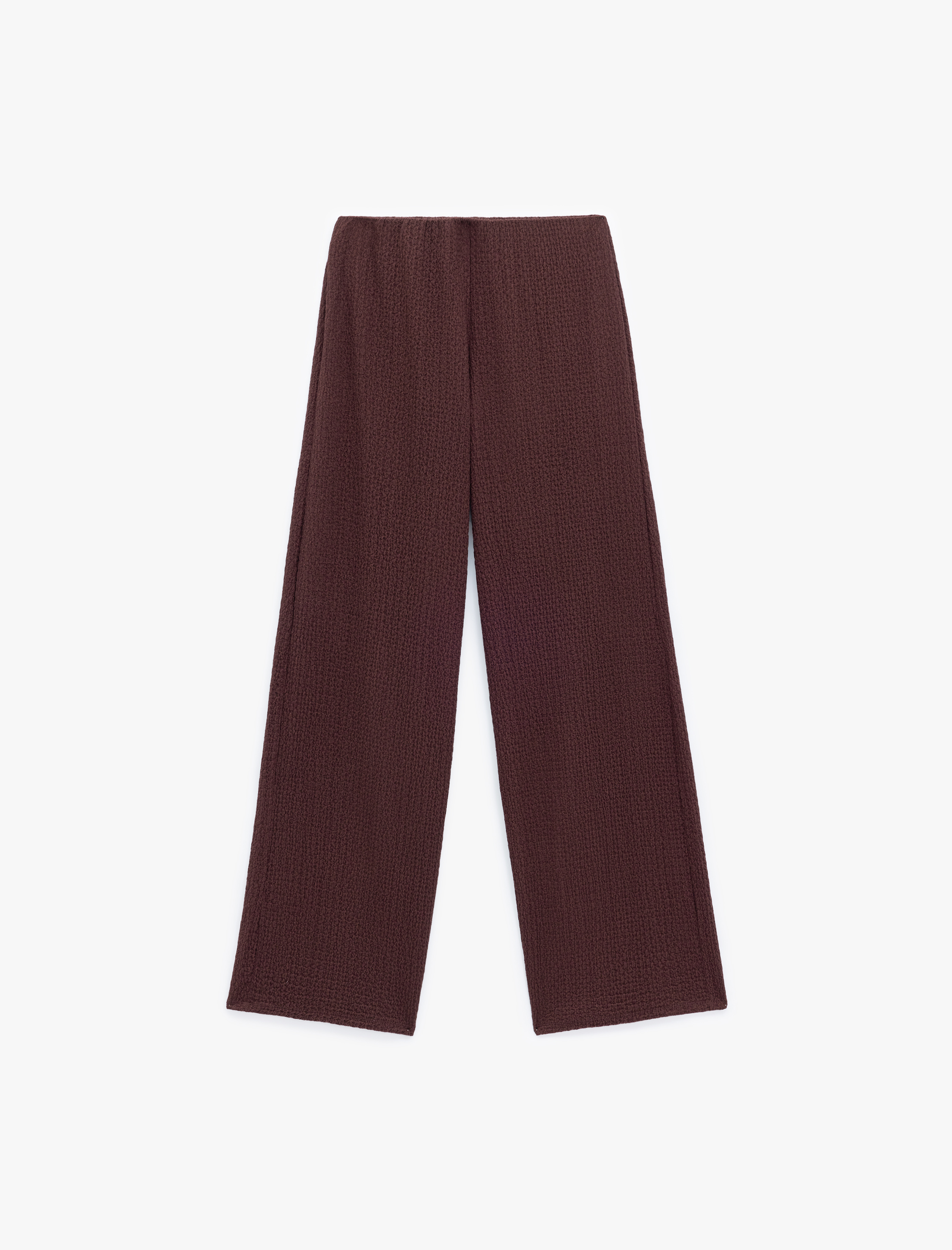   Standart Bel Dokulu Düz Geniş Paça Pantolon