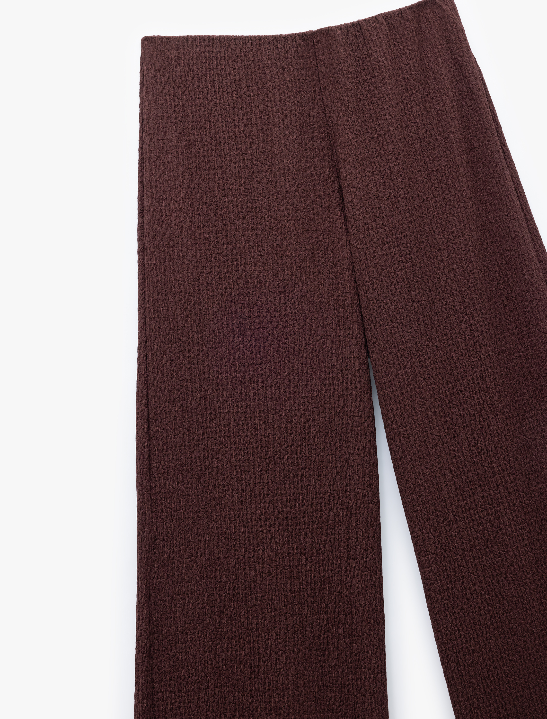   Standart Bel Dokulu Düz Geniş Paça Pantolon