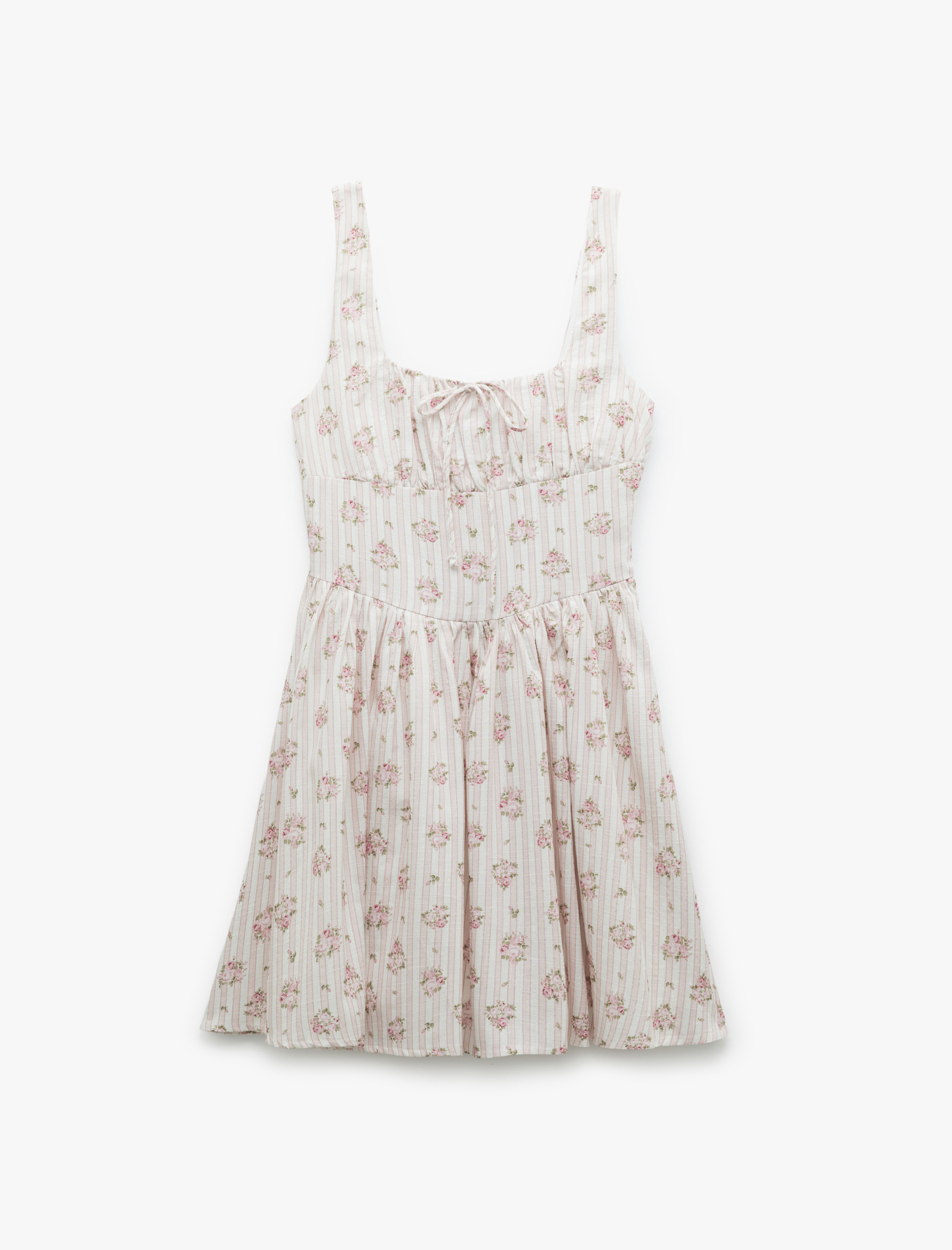   U Yaka A Kesim Bağcıklı Korse Detaylı Viskon Karışımlı Çiçekli Mini Elbise