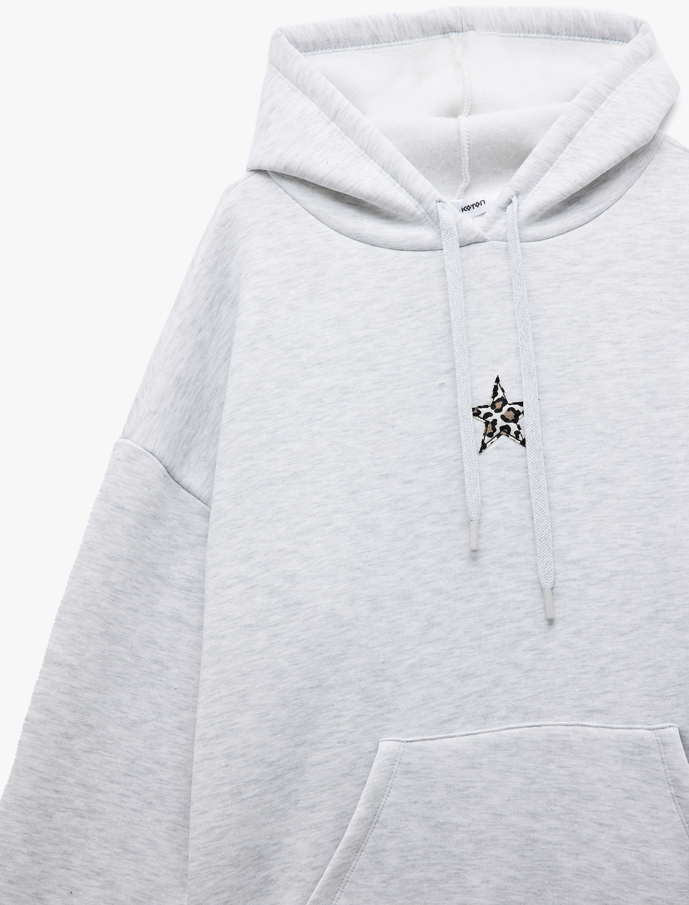   Şardonlu Cep Detaylı Kapüşonlu Leopar Detaylı Arkası Baskılı Oversize Sweatshirt