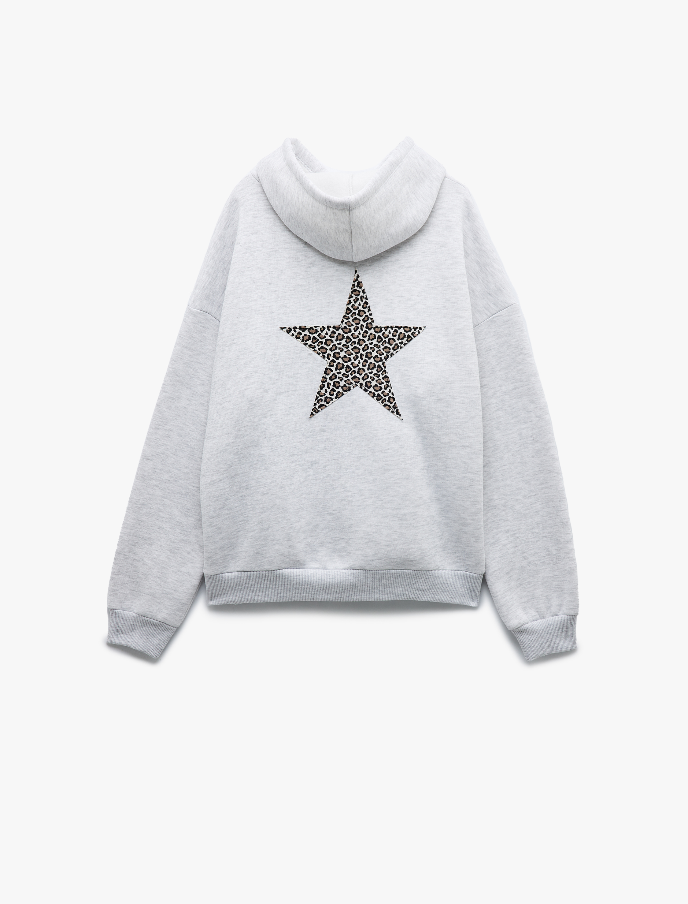   Şardonlu Cep Detaylı Kapüşonlu Leopar Detaylı Arkası Baskılı Oversize Sweatshirt