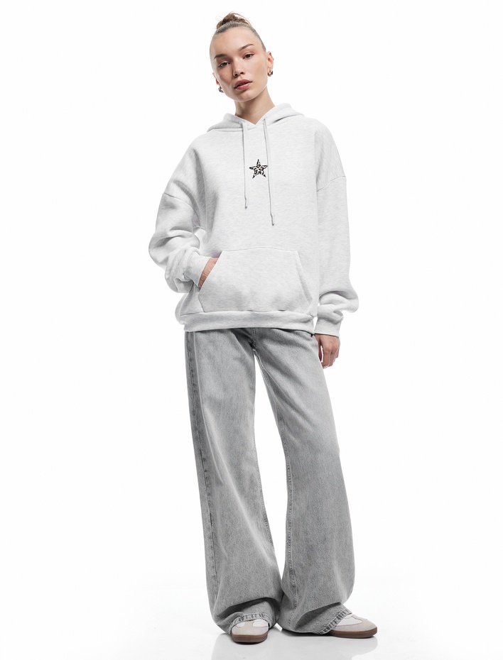  Cep Detaylı Kapüşonlu Leopar Detaylı Arkası Baskılı Oversize Sweatshirt