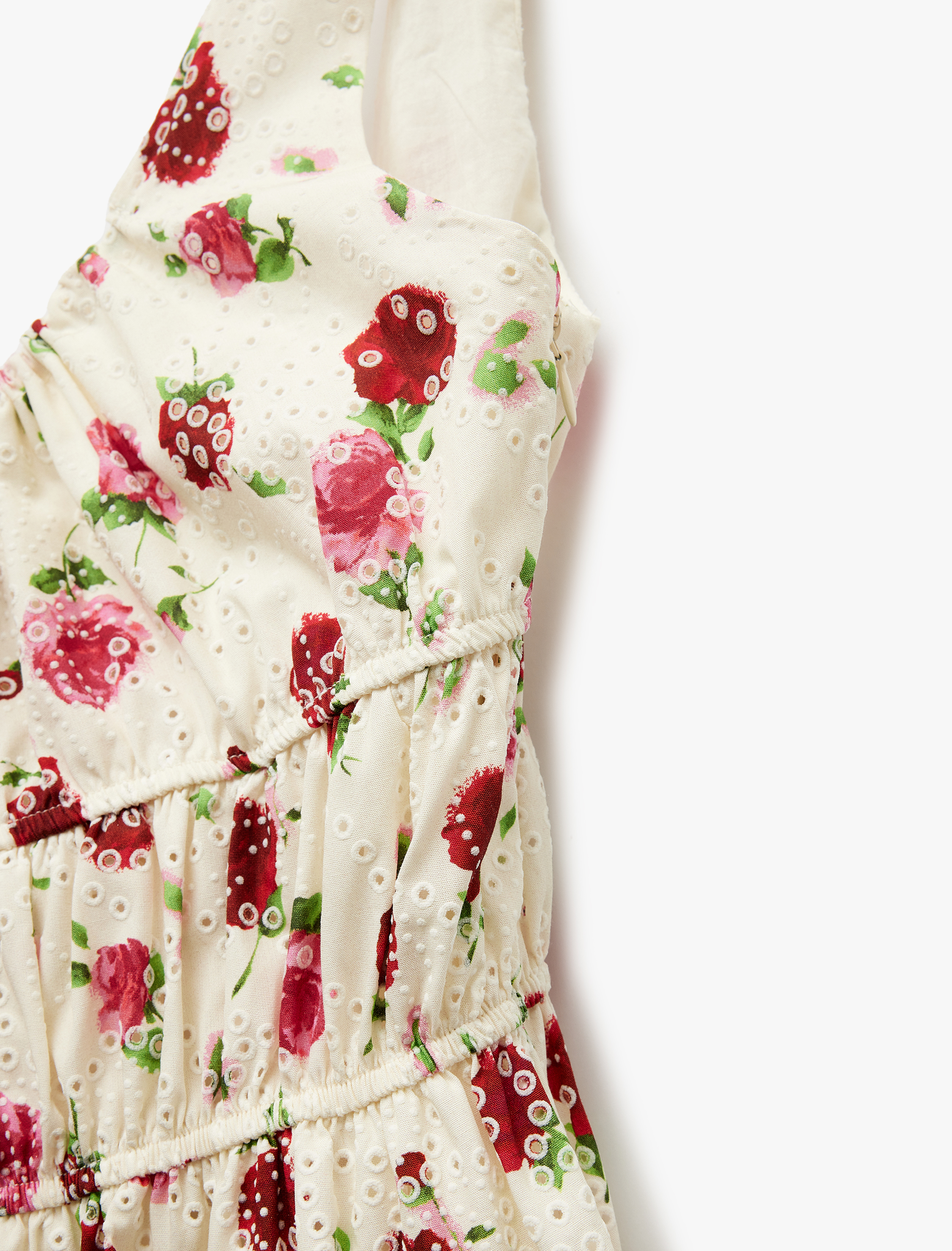   U Yaka Fiyonk Bağlama Detaylı Kolsuz Fistolu Pamuklu Mini Çiçekli Askılı Elbise