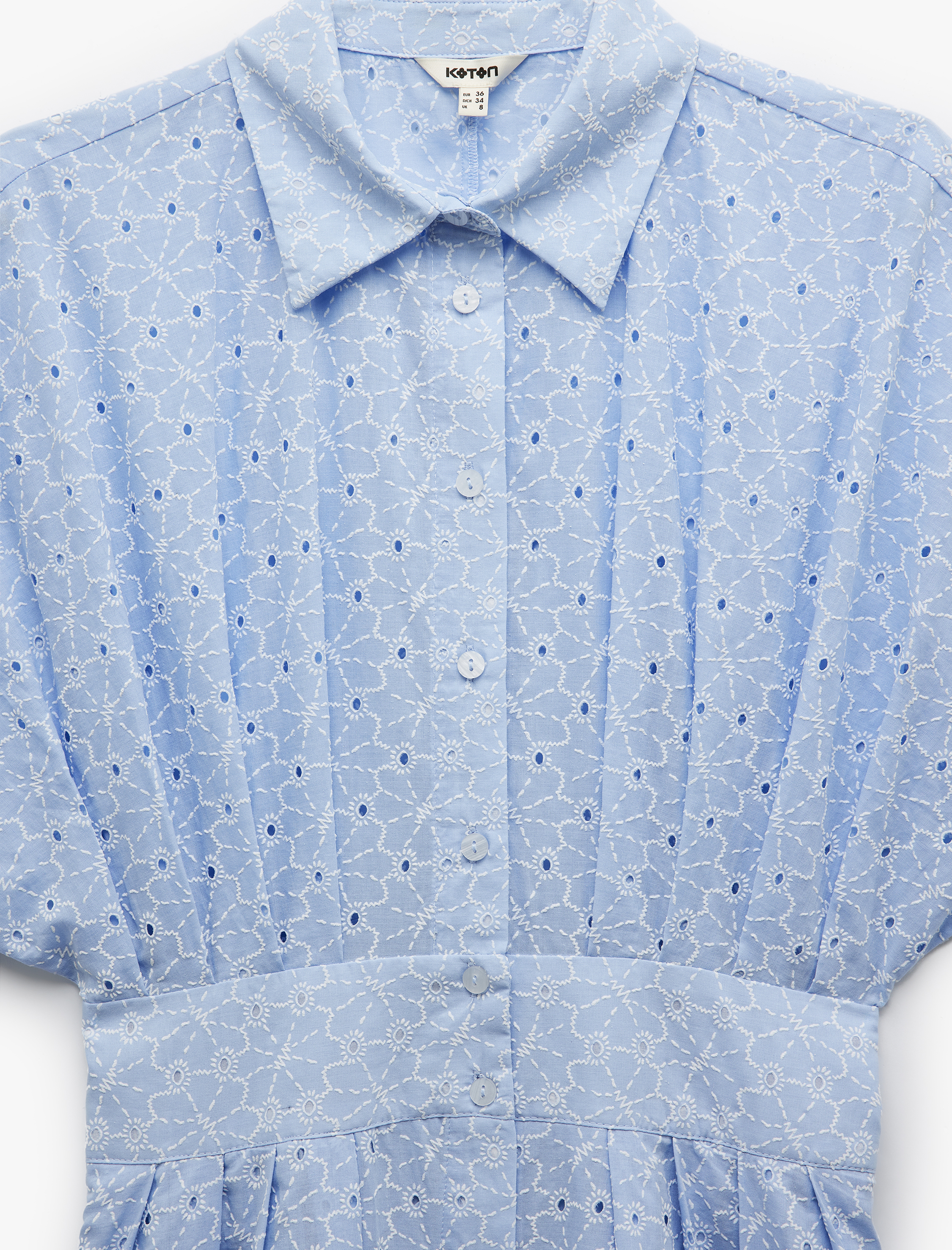   Brodeli Kısa Kollu Gömlek Yaka Pamuklu Midi Elbise