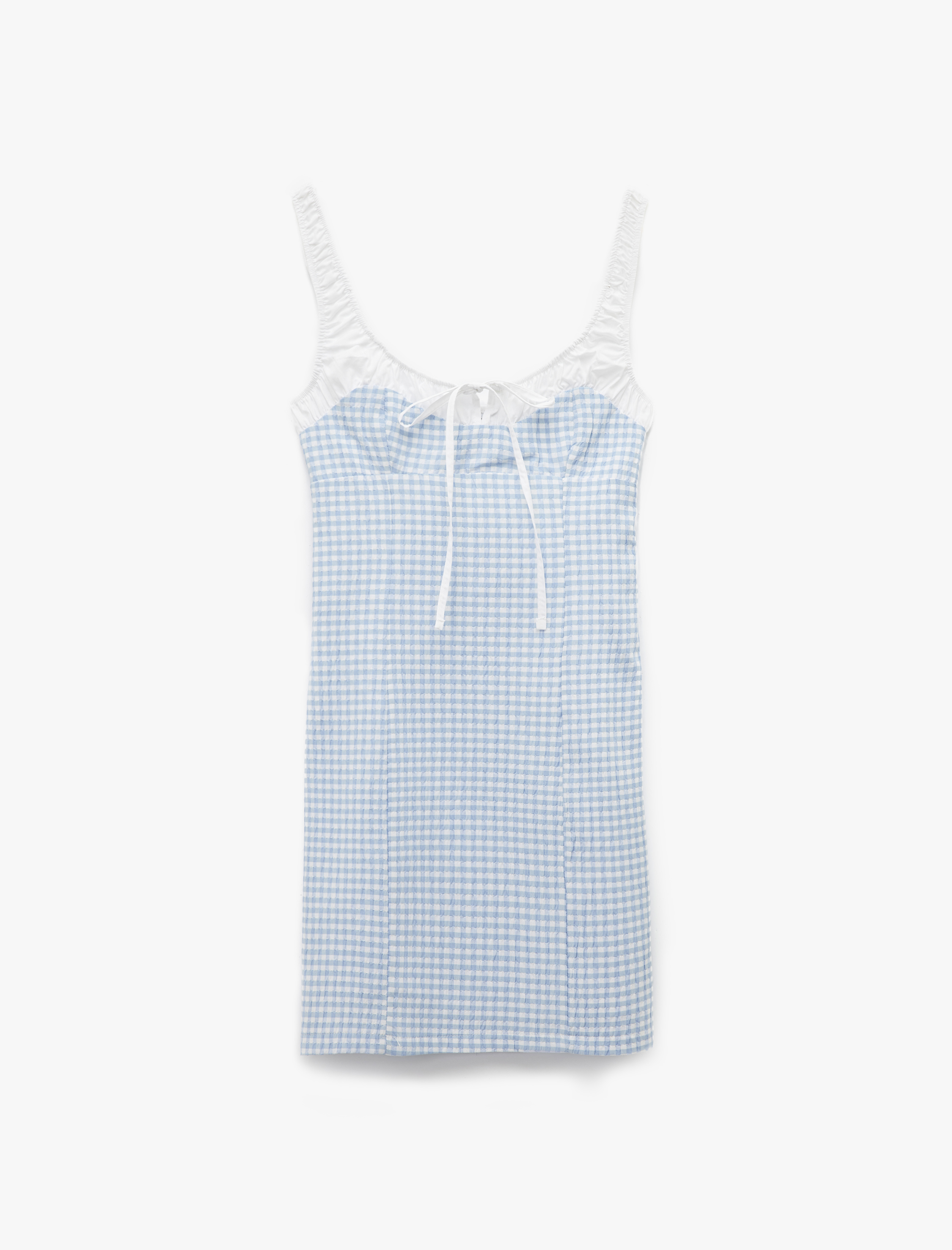   Koton X Sibil Çetinkaya - Fiyonk Detaylı Kareli Askılı Mini Elbise