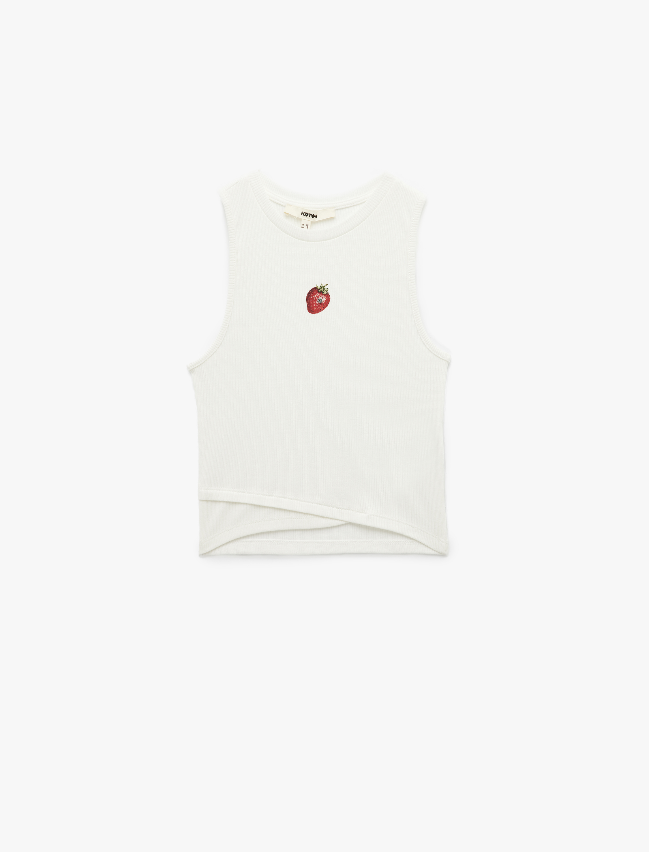   Kolsuz Bisiklet Yaka Çilek Baskılı Fitilli Crop Bluz