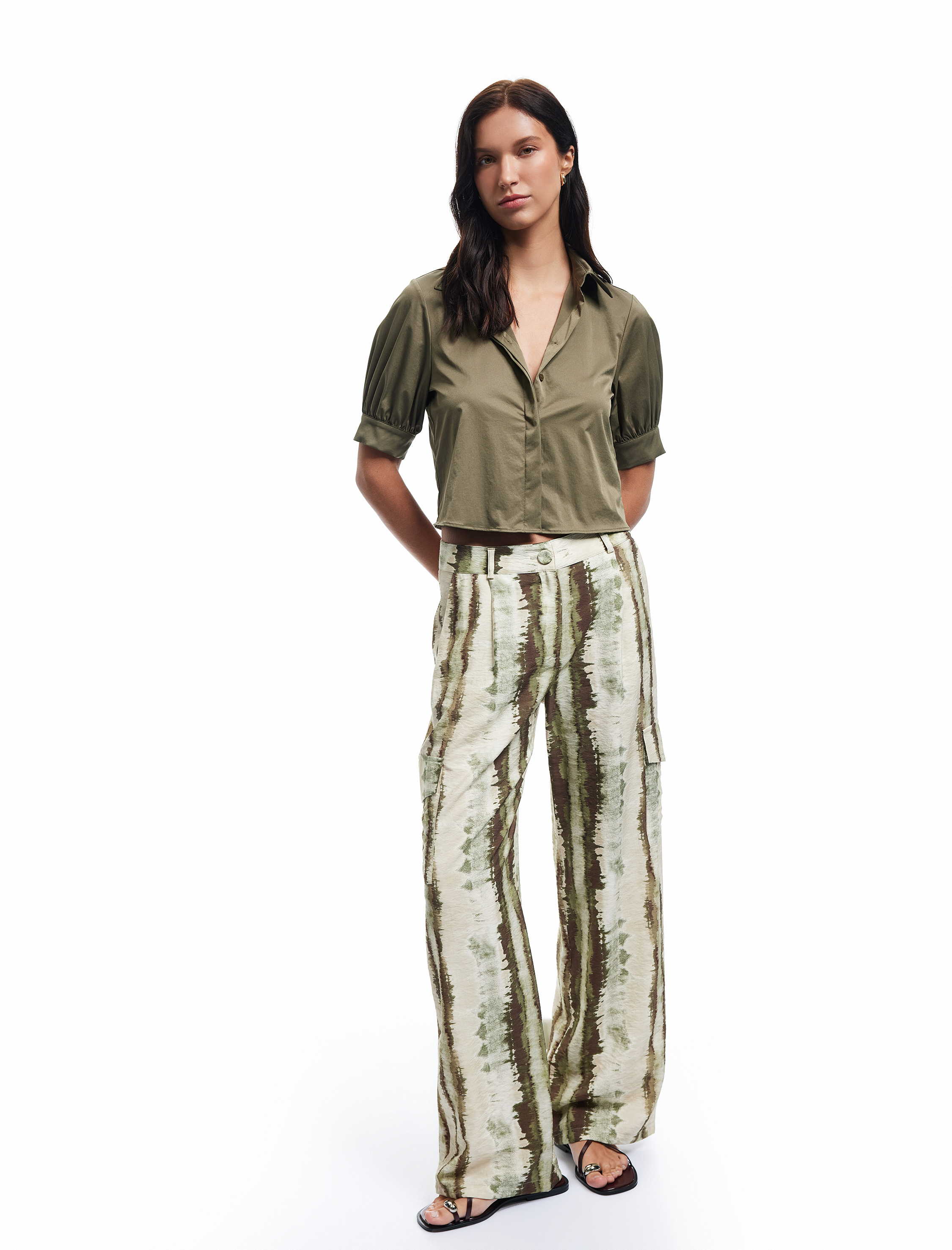   Balon Kollu Klasik Yaka Crop Gömlek