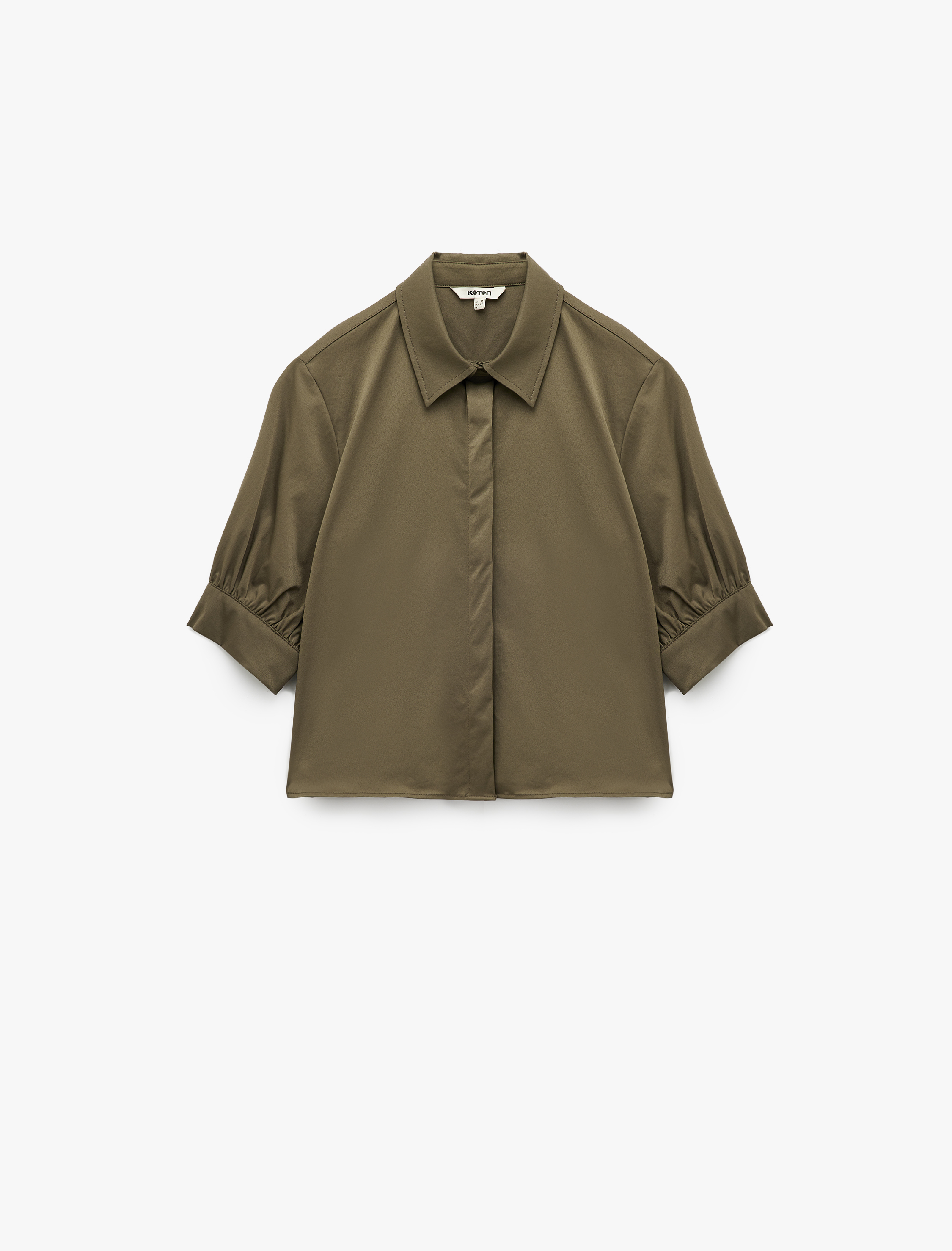   Balon Kollu Klasik Yaka Crop Gömlek