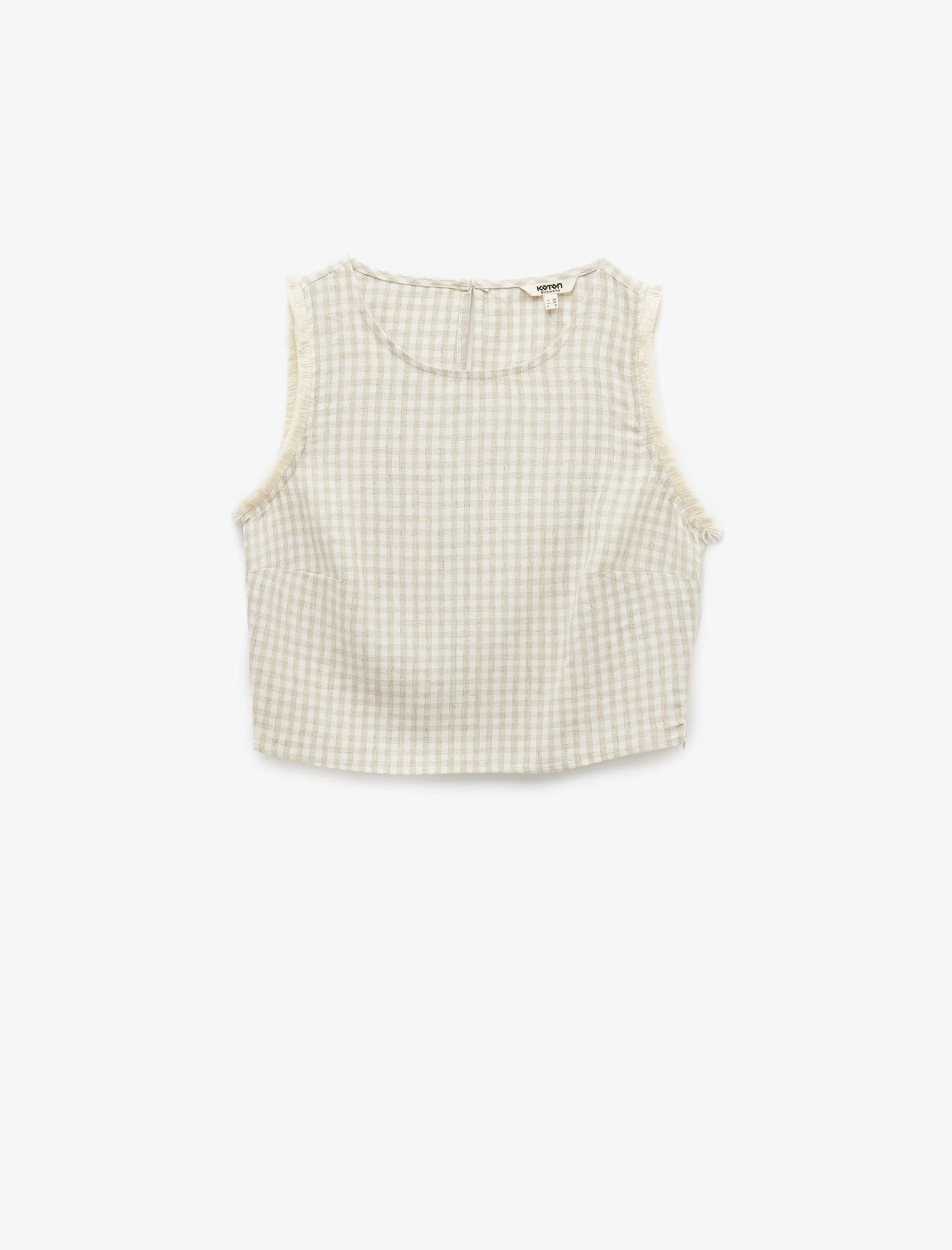   Pötikareli Bisiklet Yaka Kolsuz Keten Karışımlı Bluz