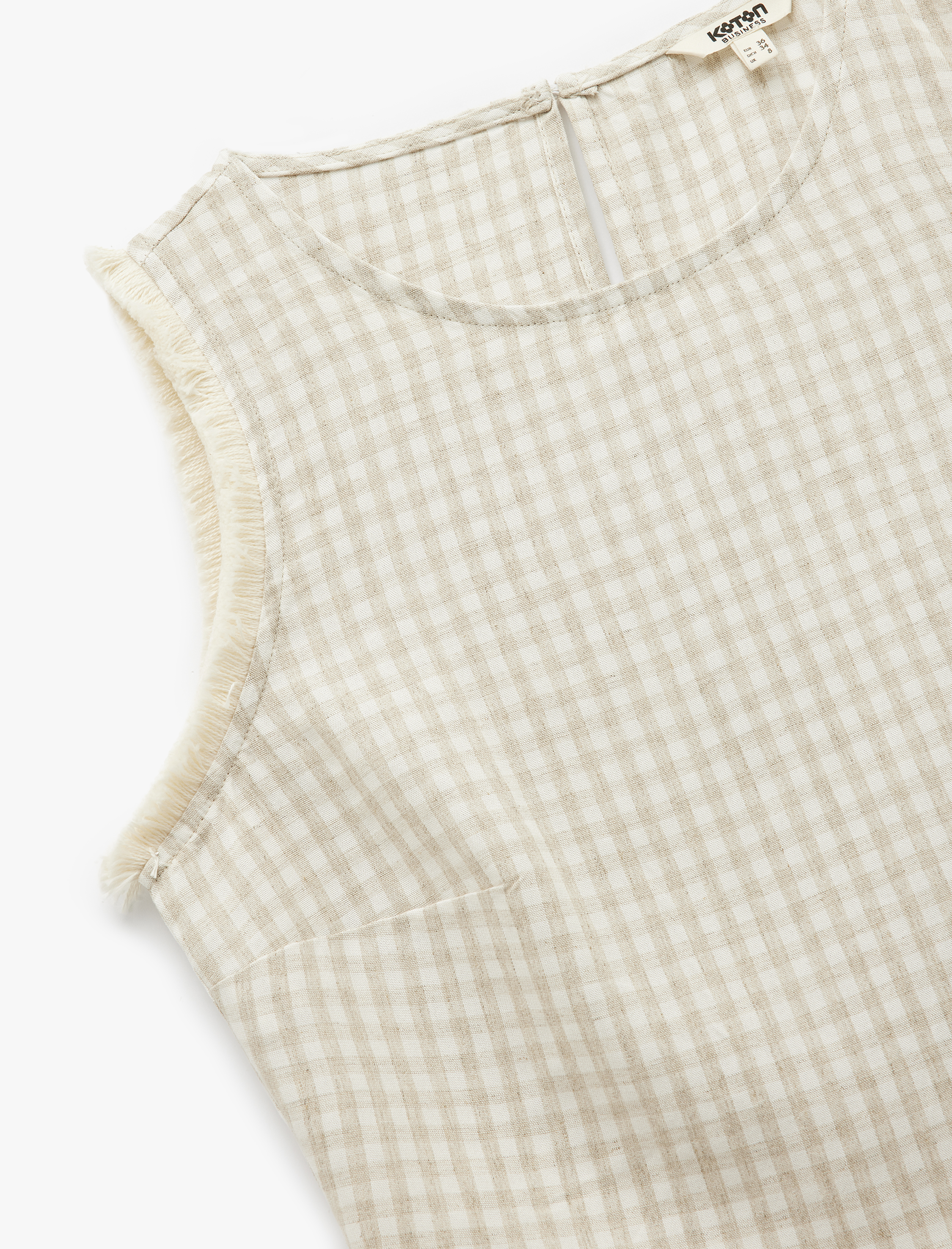   Pötikareli Bisiklet Yaka Kolsuz Keten Karışımlı Bluz