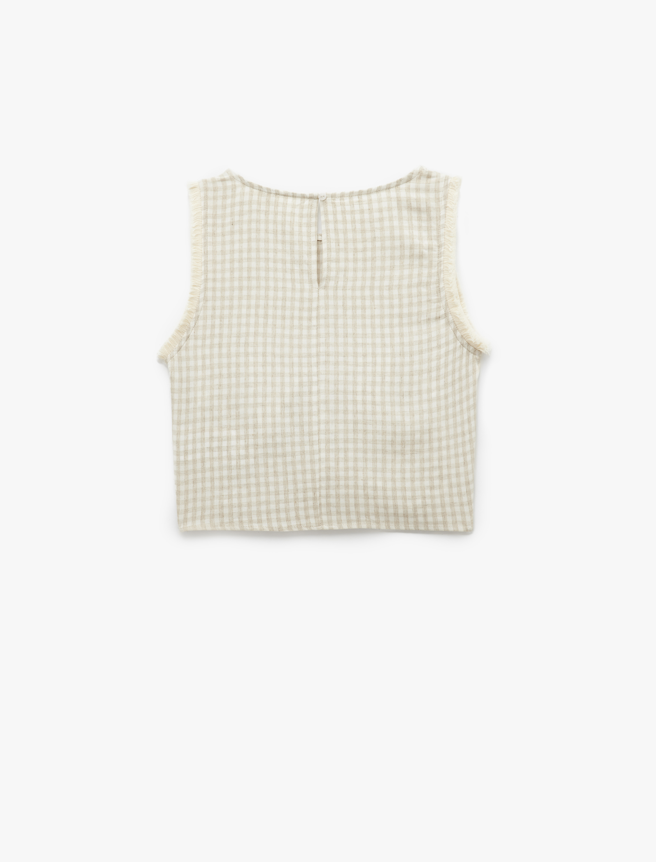   Pötikareli Bisiklet Yaka Kolsuz Keten Karışımlı Bluz