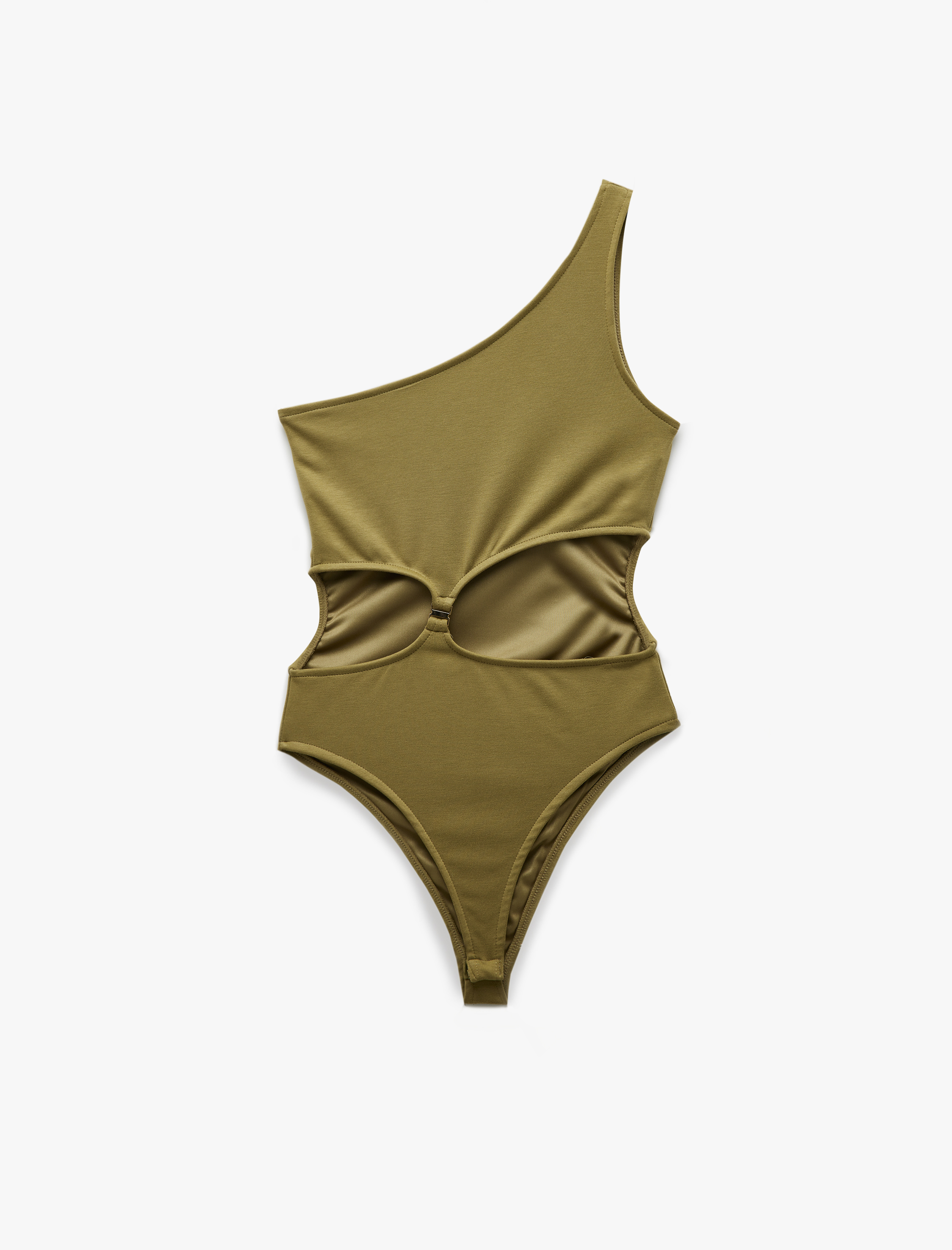 Slim Fit Pencere Detaylı Tek Omuz Bodysuit