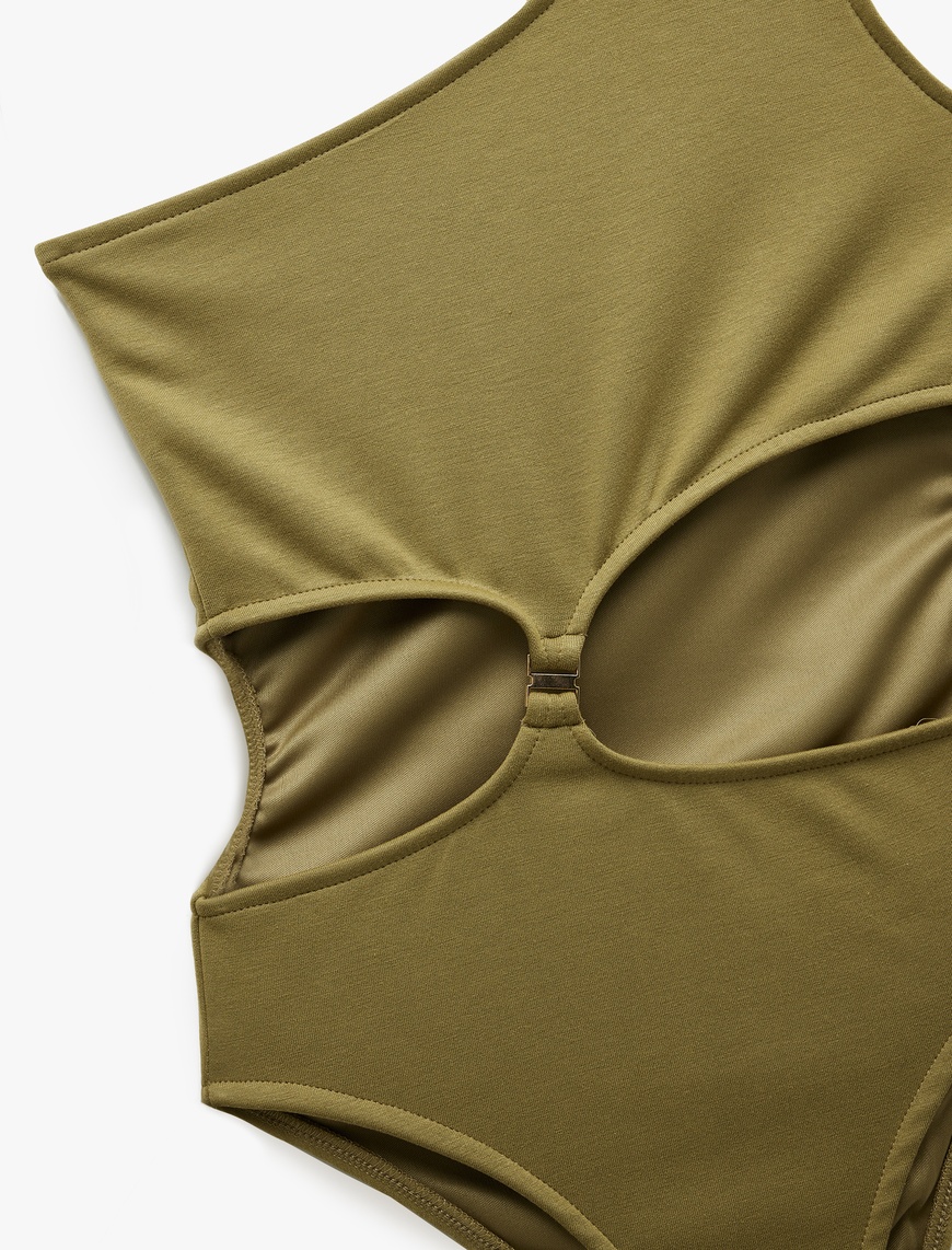   Slim Fit Pencere Detaylı Tek Omuz Bodysuit