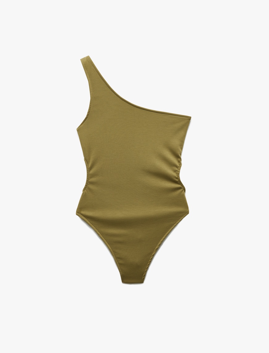   Slim Fit Pencere Detaylı Tek Omuz Bodysuit