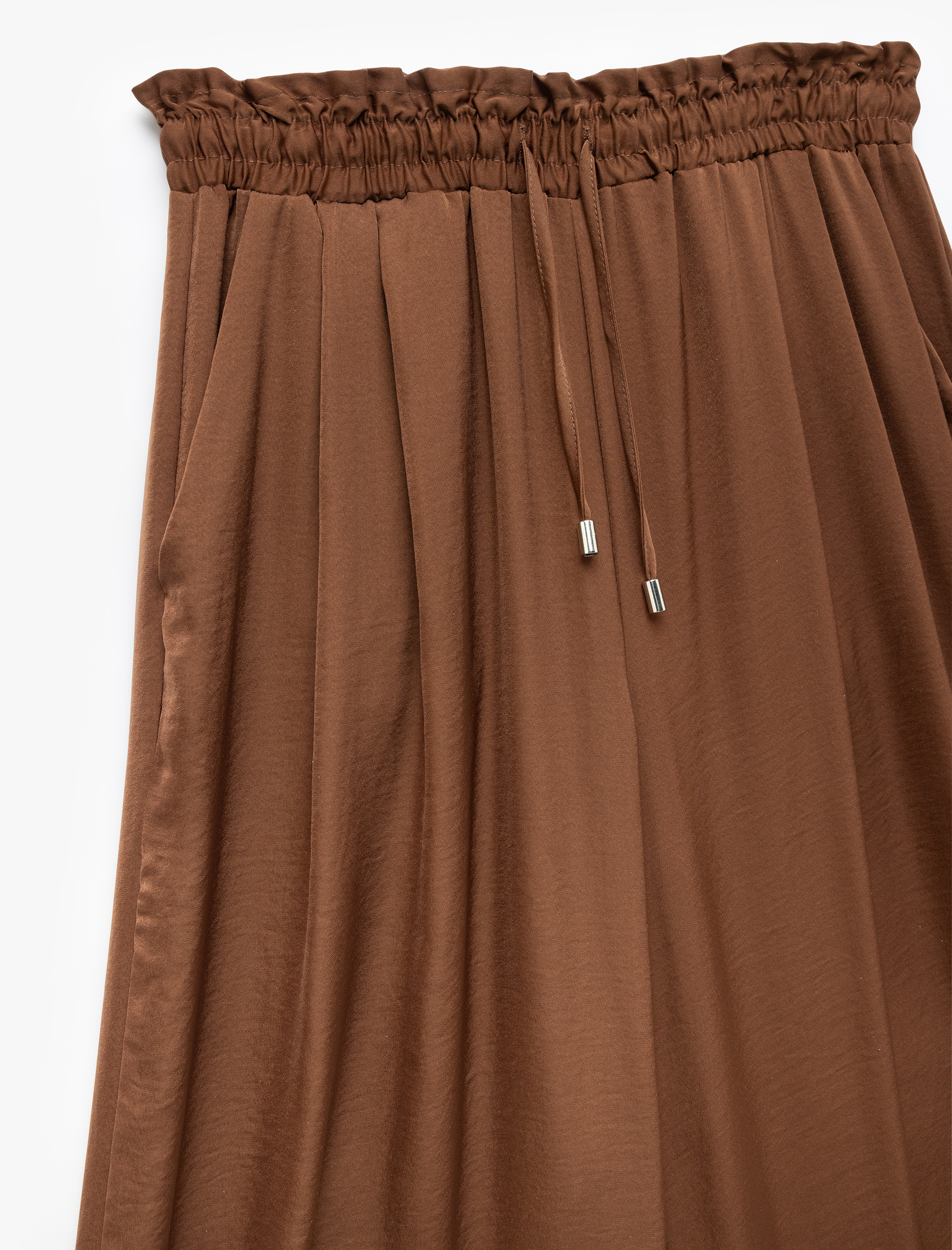   Aerobin Kumaş Beli Bağcıklı Cepli Geniş Paça Palazzo Saten Pantolon