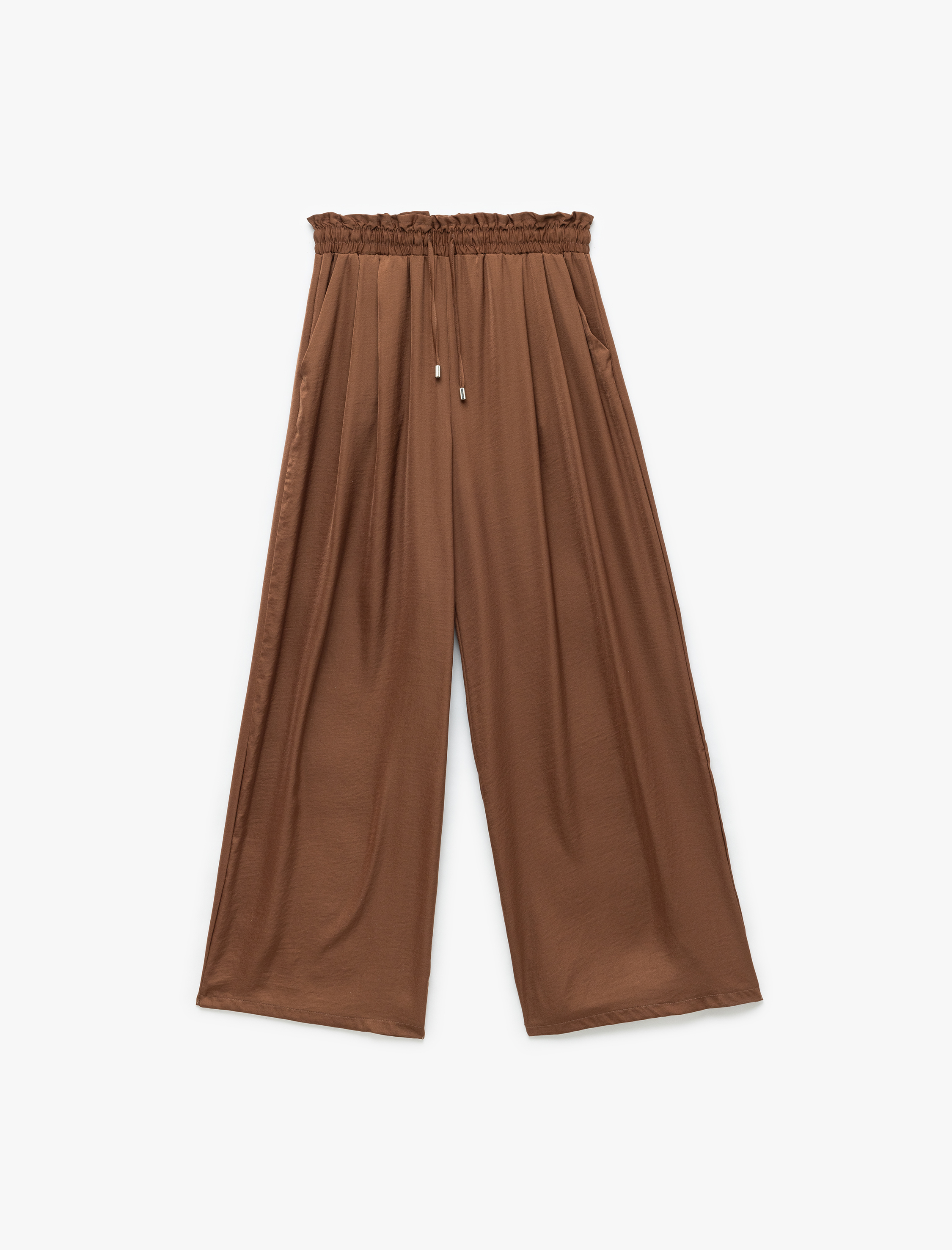   Aerobin Kumaş Beli Bağcıklı Cepli Geniş Paça Palazzo Saten Pantolon