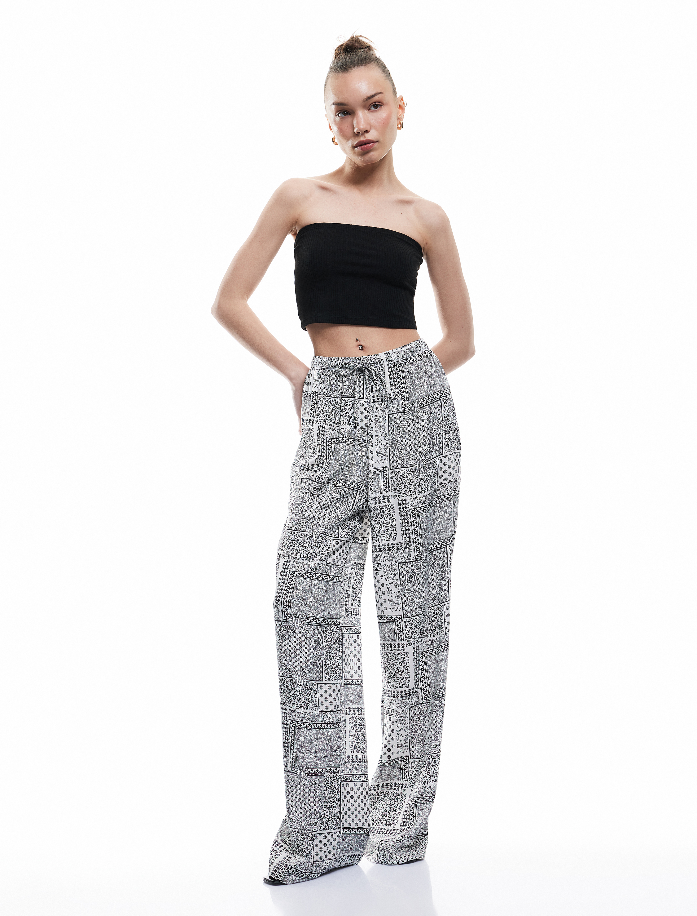   Beli Bağcıklı Düz Paça Viskon Pantolon